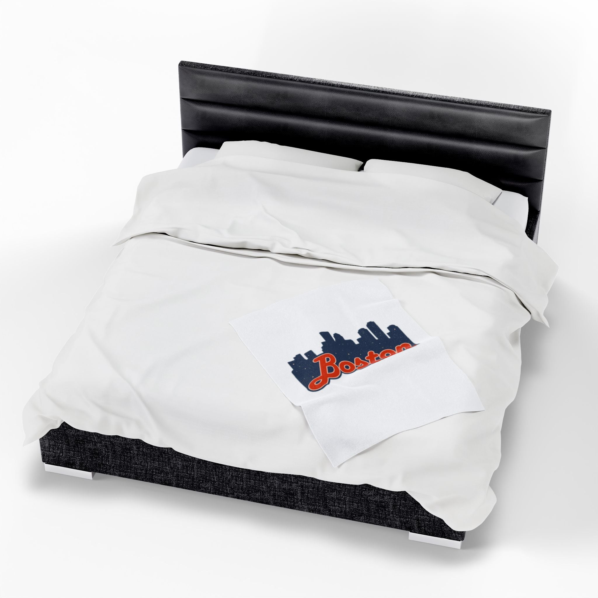 Boston Skyline Velveteen Plush Blanket — Cozy City Throw with 'Boston' Script