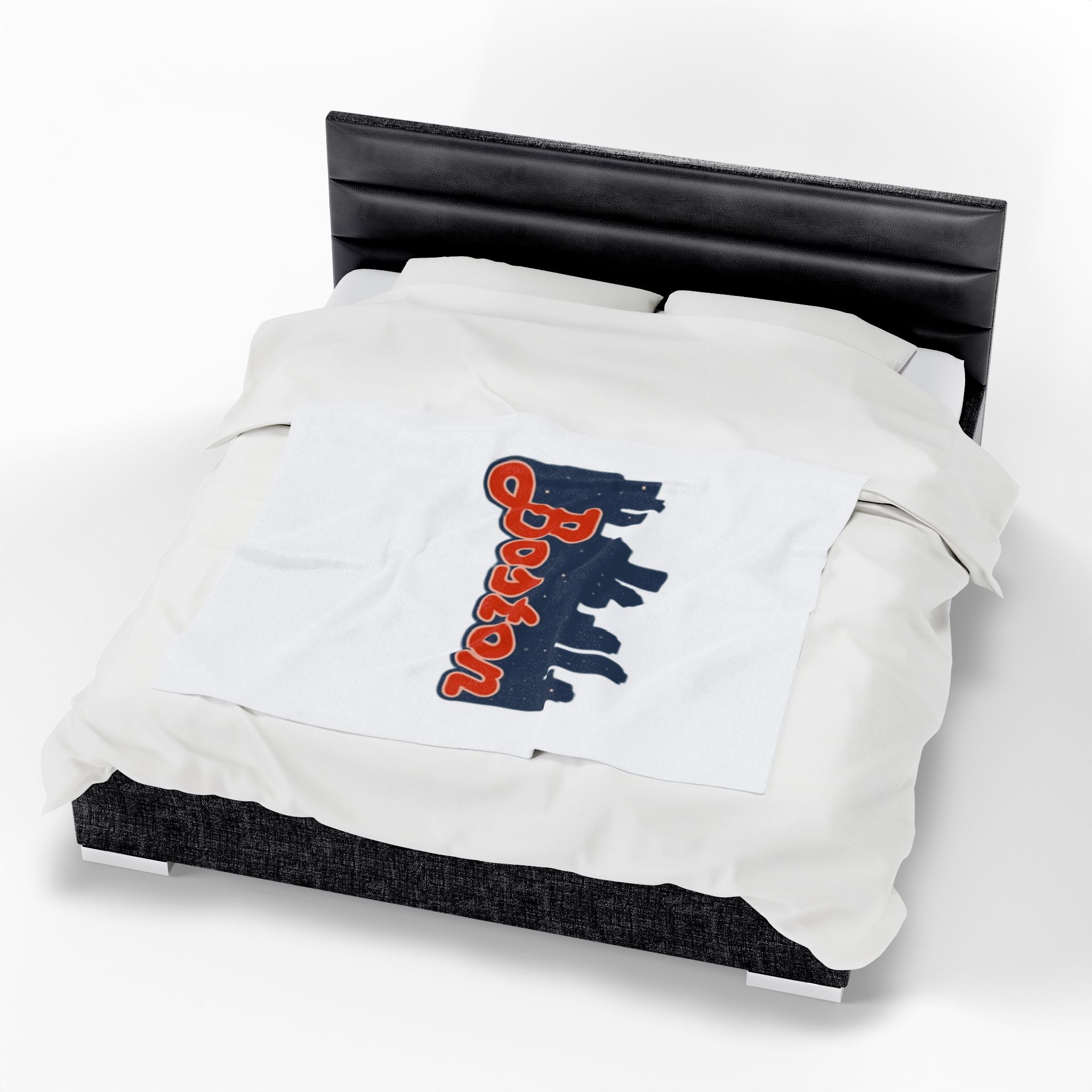 Boston Skyline Velveteen Plush Blanket — Cozy City Throw with 'Boston' Script