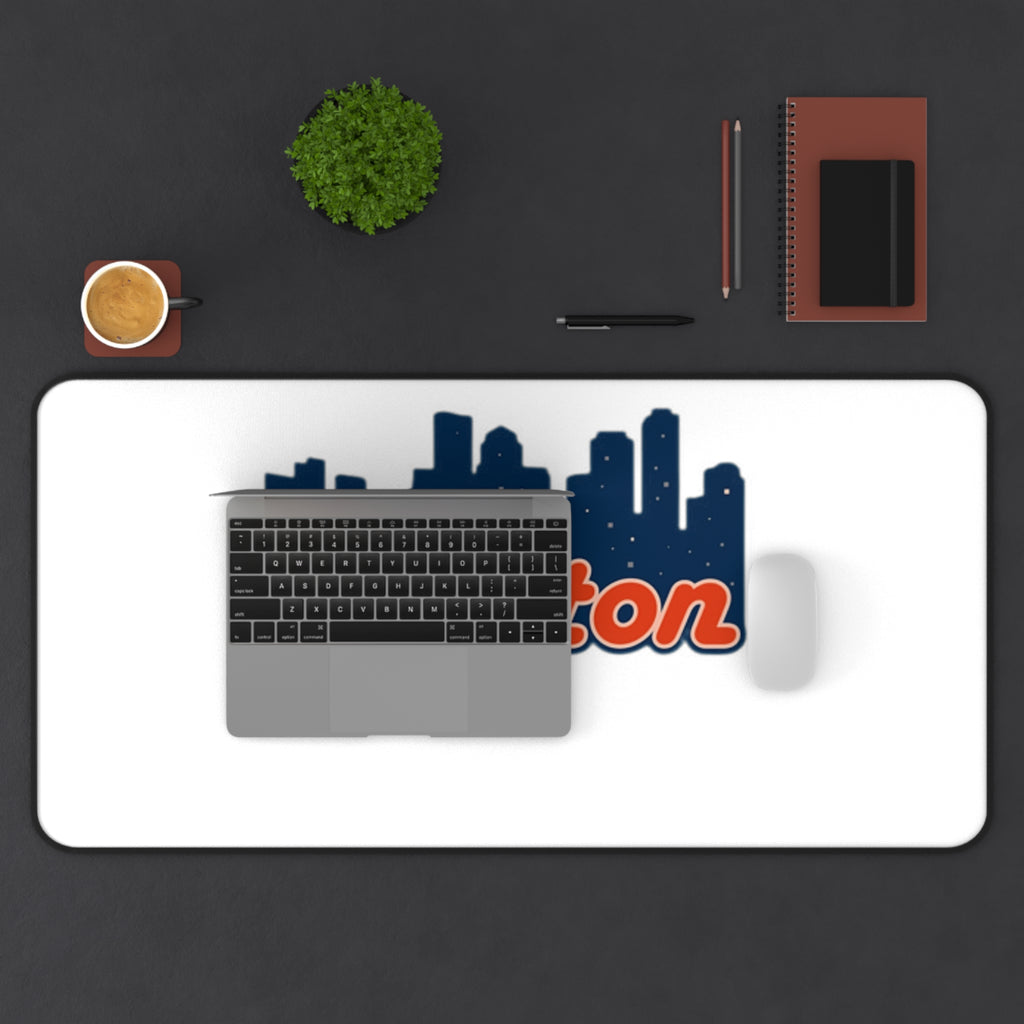 Boston Skyline Desk Mat — Retro Script Mouse Pad for Home Office & Gamers