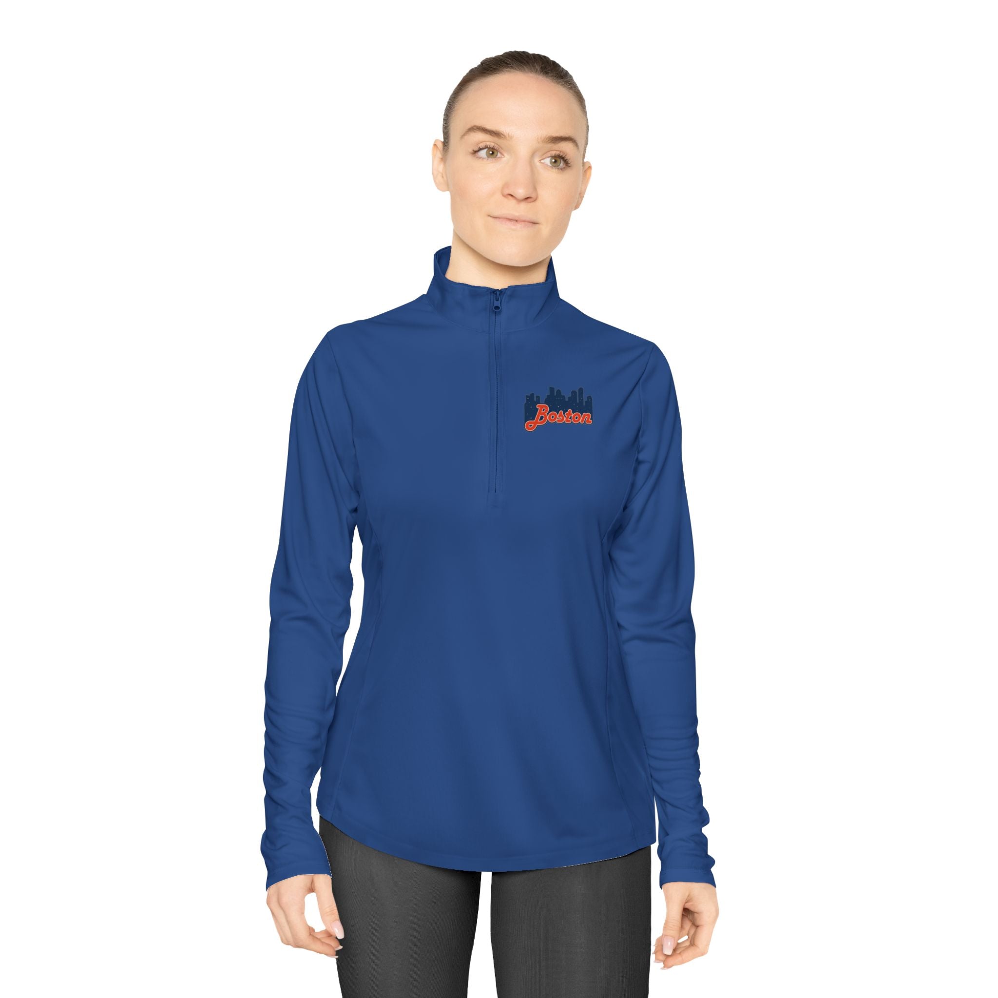 Ladies Quarter-Zip Pullover — Retro Script Skyline Logo