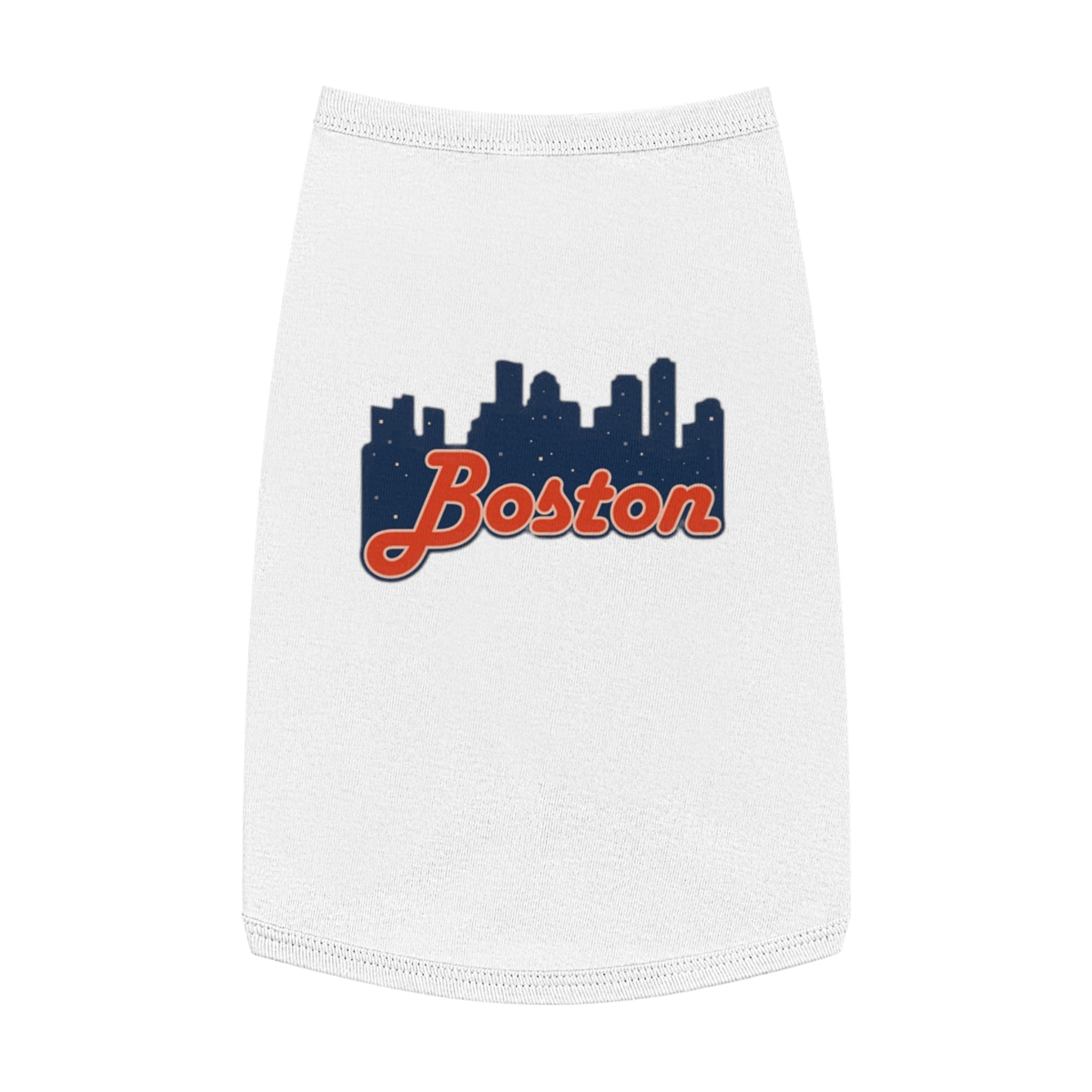 Boston Skyline Pet Tank Top - Navy Dog Shirt with Retro Script