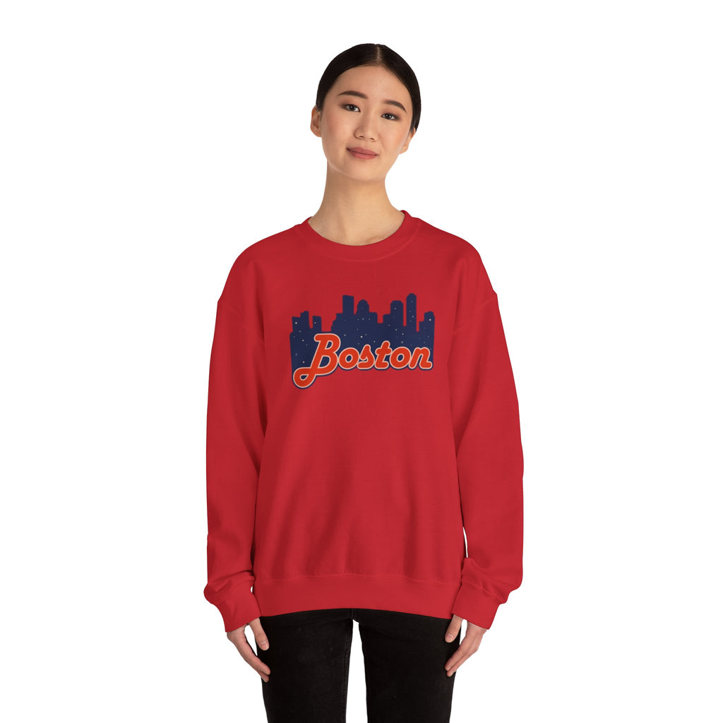 Boston Skyline Crewneck Sweatshirt – Retro Script Cityscape