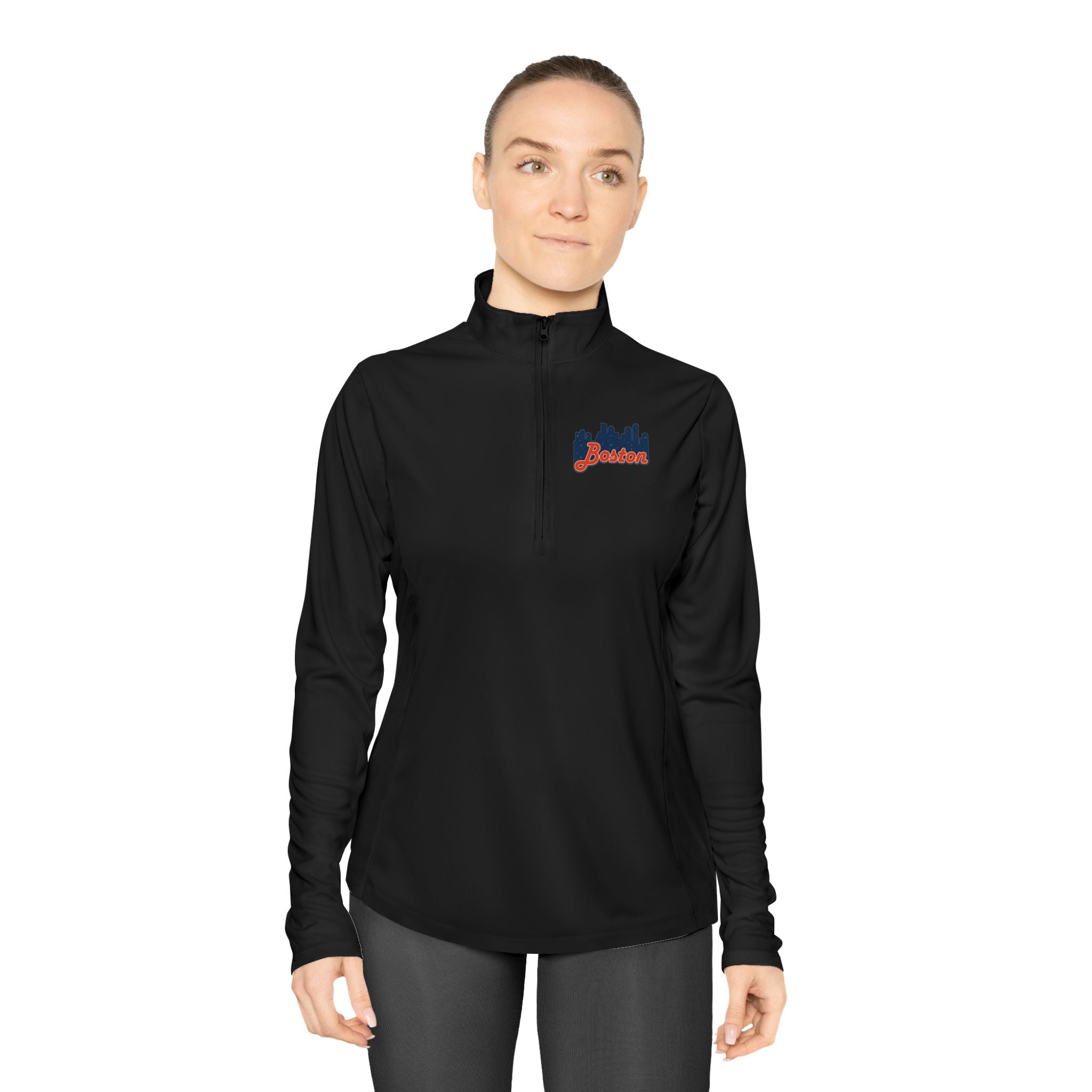 Ladies Quarter-Zip Pullover — Retro Script Skyline Logo