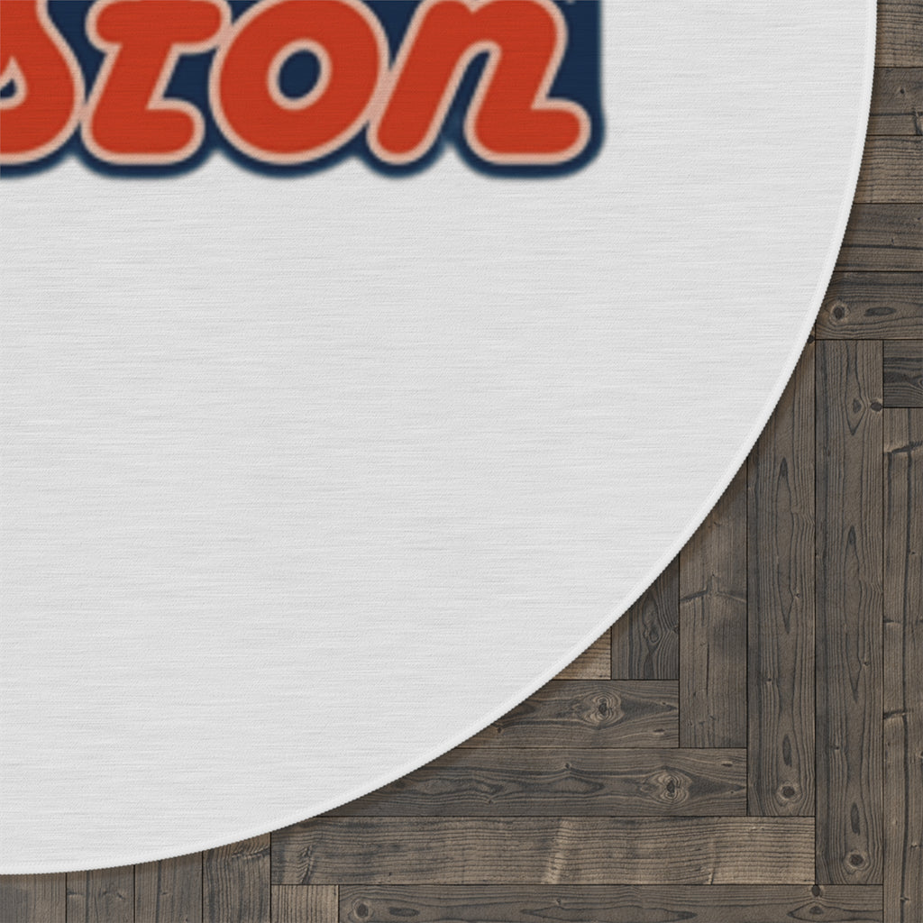 Boston Skyline Round Rug — Retro Script Cityscape Floor Mat