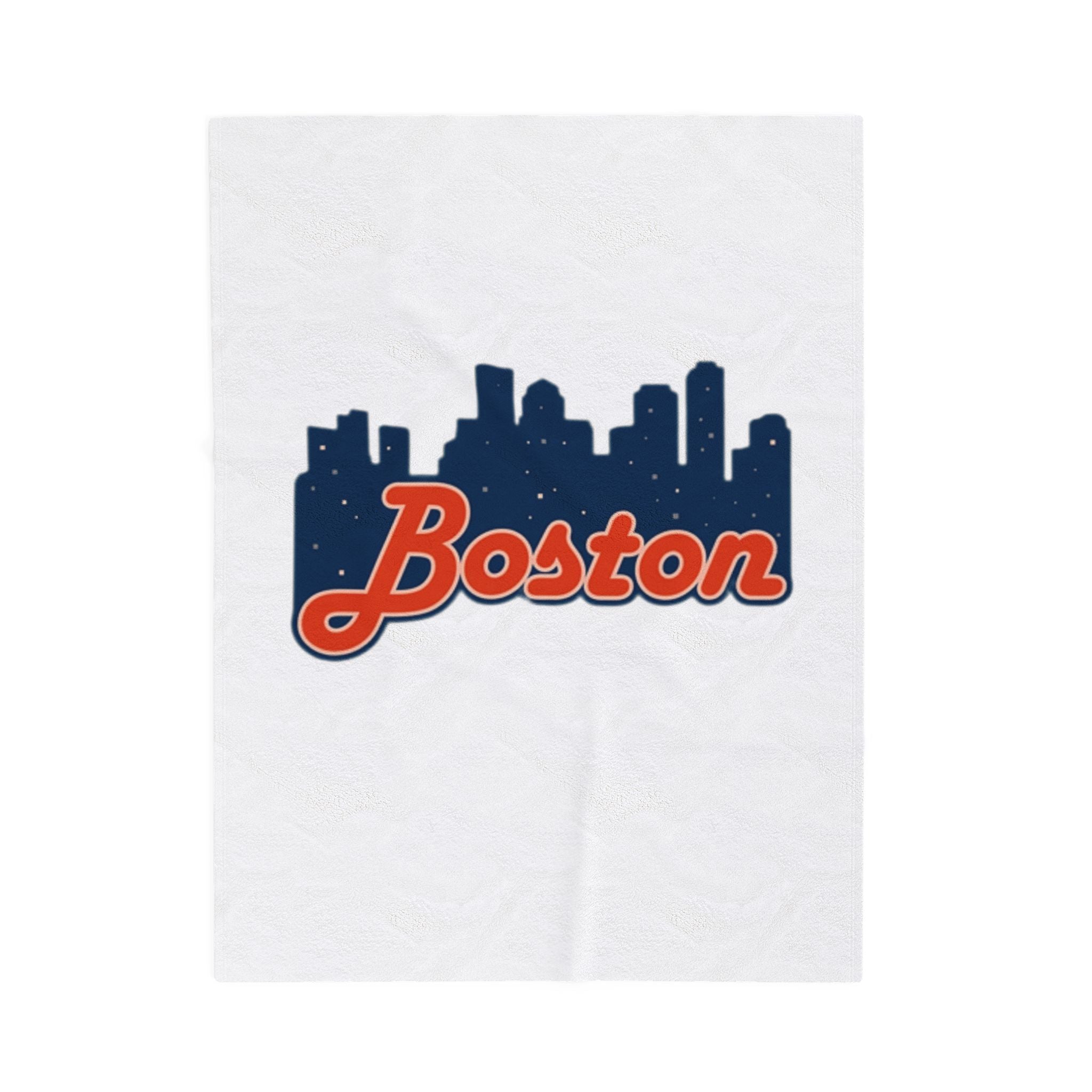 Boston Skyline Velveteen Plush Blanket — Cozy City Throw with 'Boston' Script