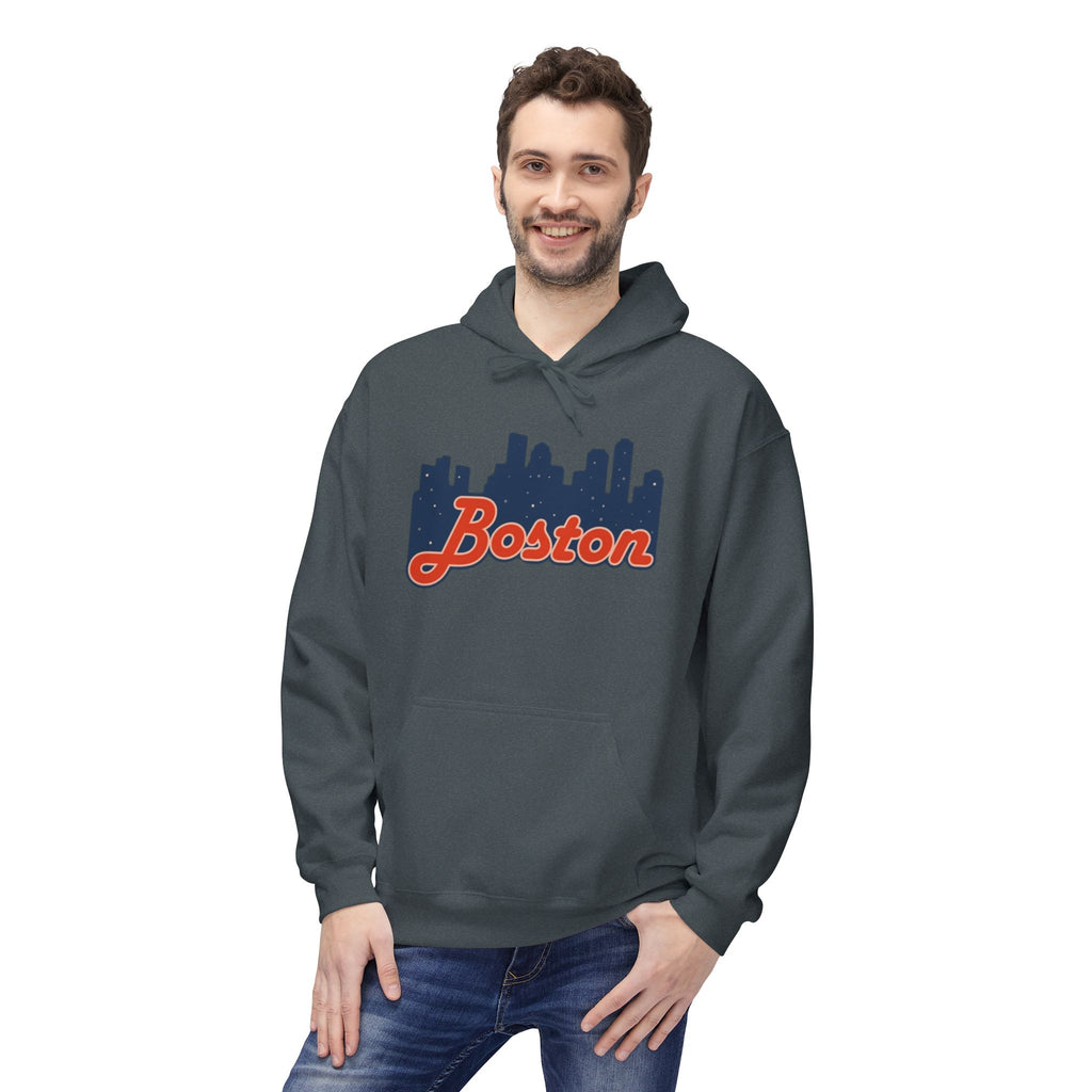 Boston Skyline Hoodie — Retro Script City Skyline Pullover