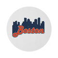 Boston Skyline Round Rug — Retro Script Cityscape Floor Mat