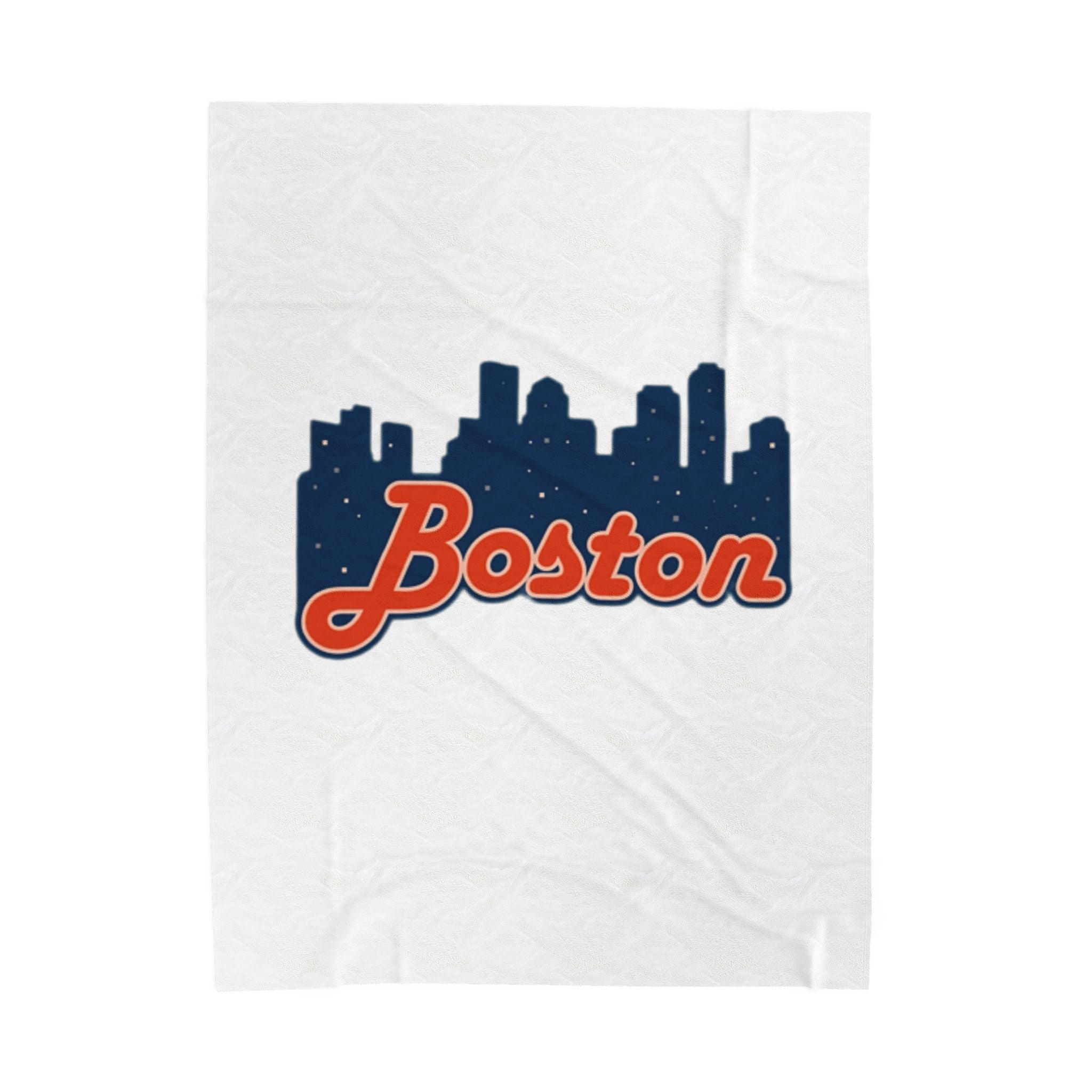 Boston Skyline Velveteen Plush Blanket — Cozy City Throw with 'Boston' Script