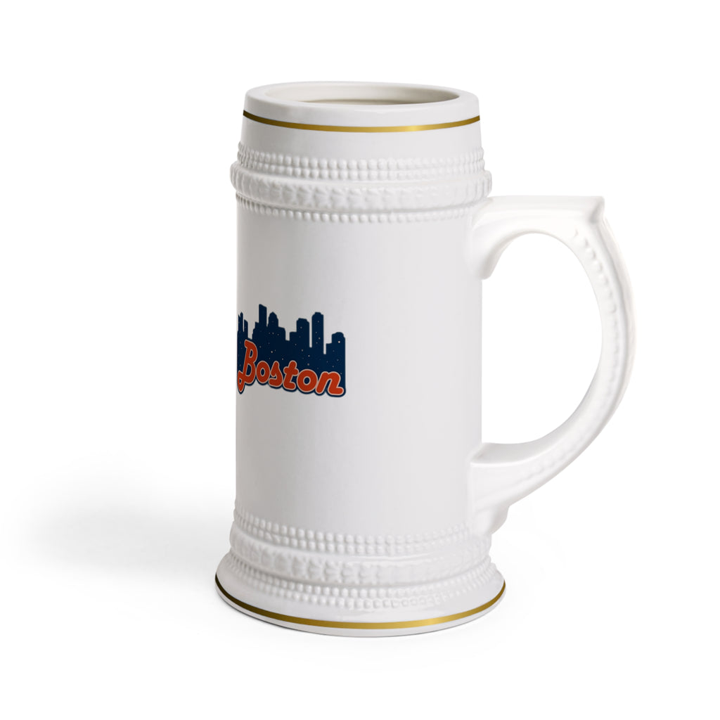Boston Skyline Stein Mug — Retro Script Cityscape Ceramic Beer Stein