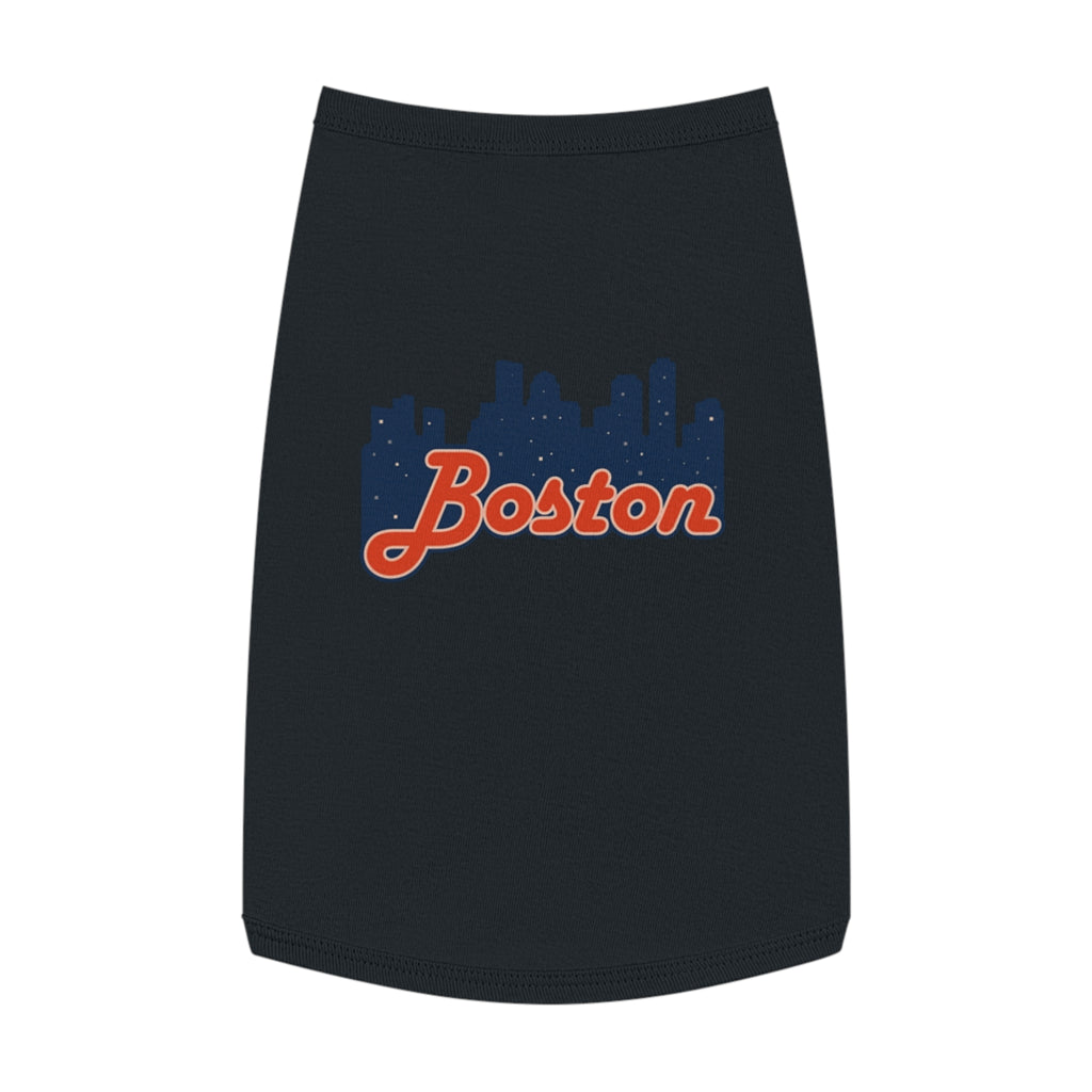 Boston Skyline Pet Tank Top - Navy Dog Shirt with Retro Script