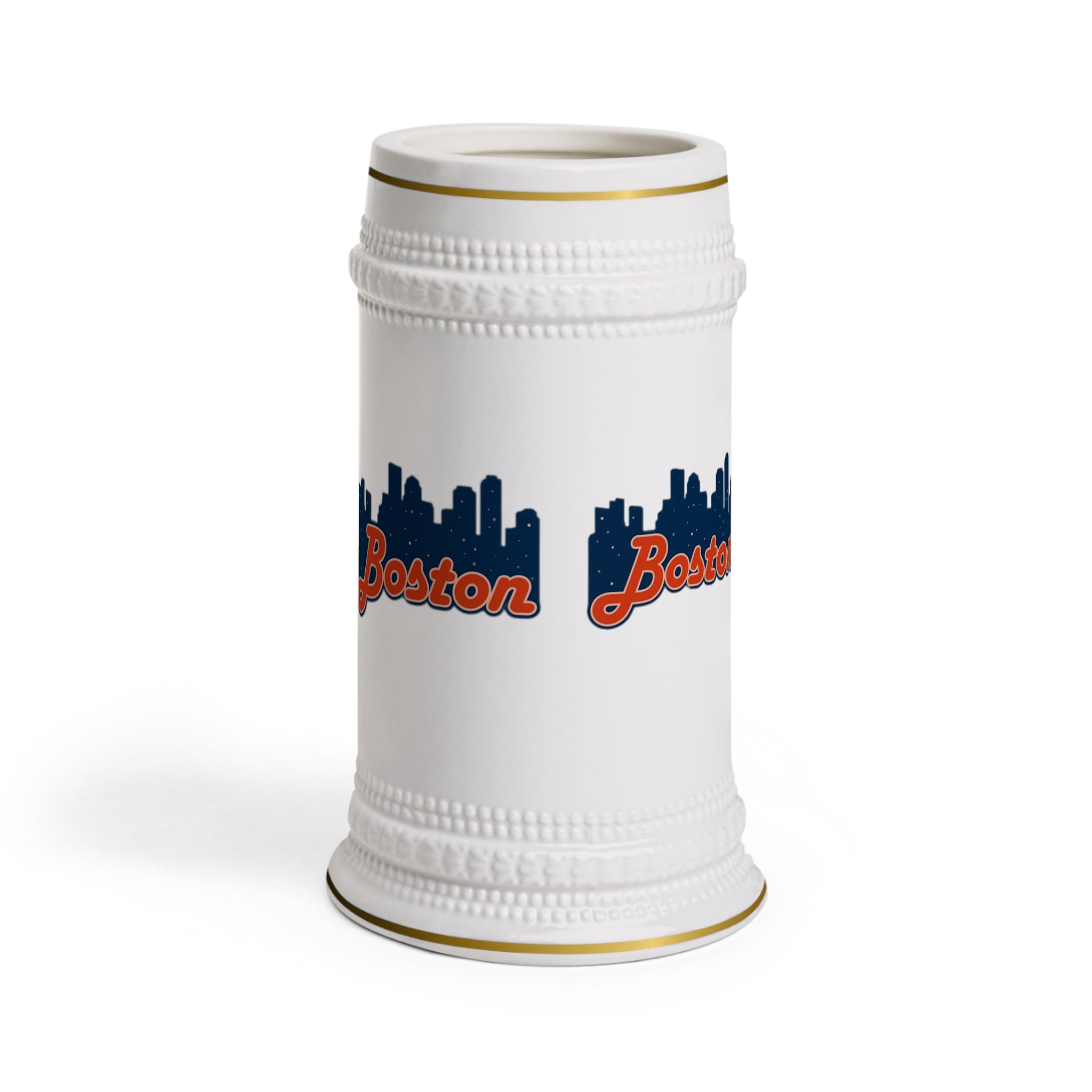 Boston Skyline Stein Mug — Retro Script Cityscape Ceramic Beer Stein