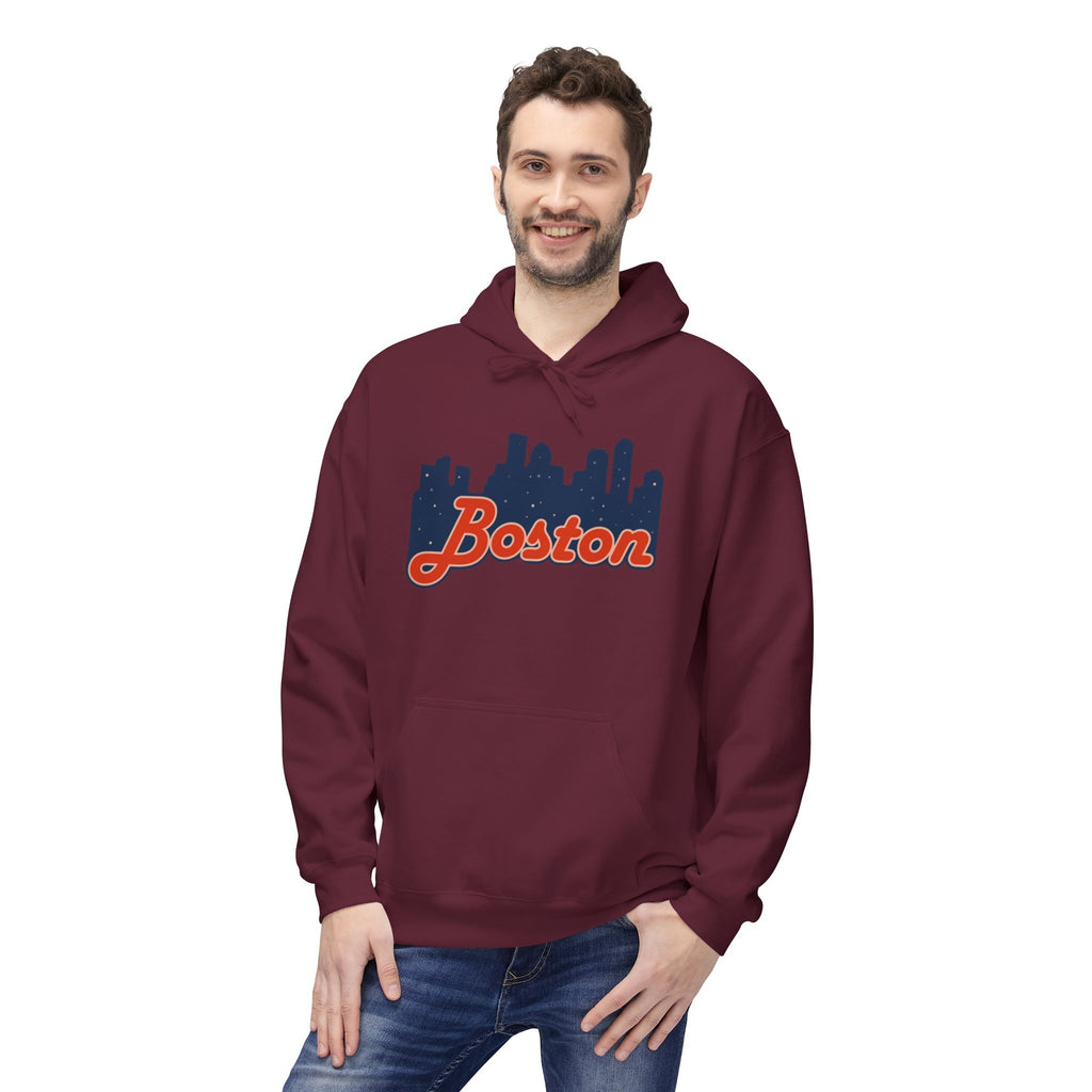 Boston Skyline Hoodie — Retro Script City Skyline Pullover