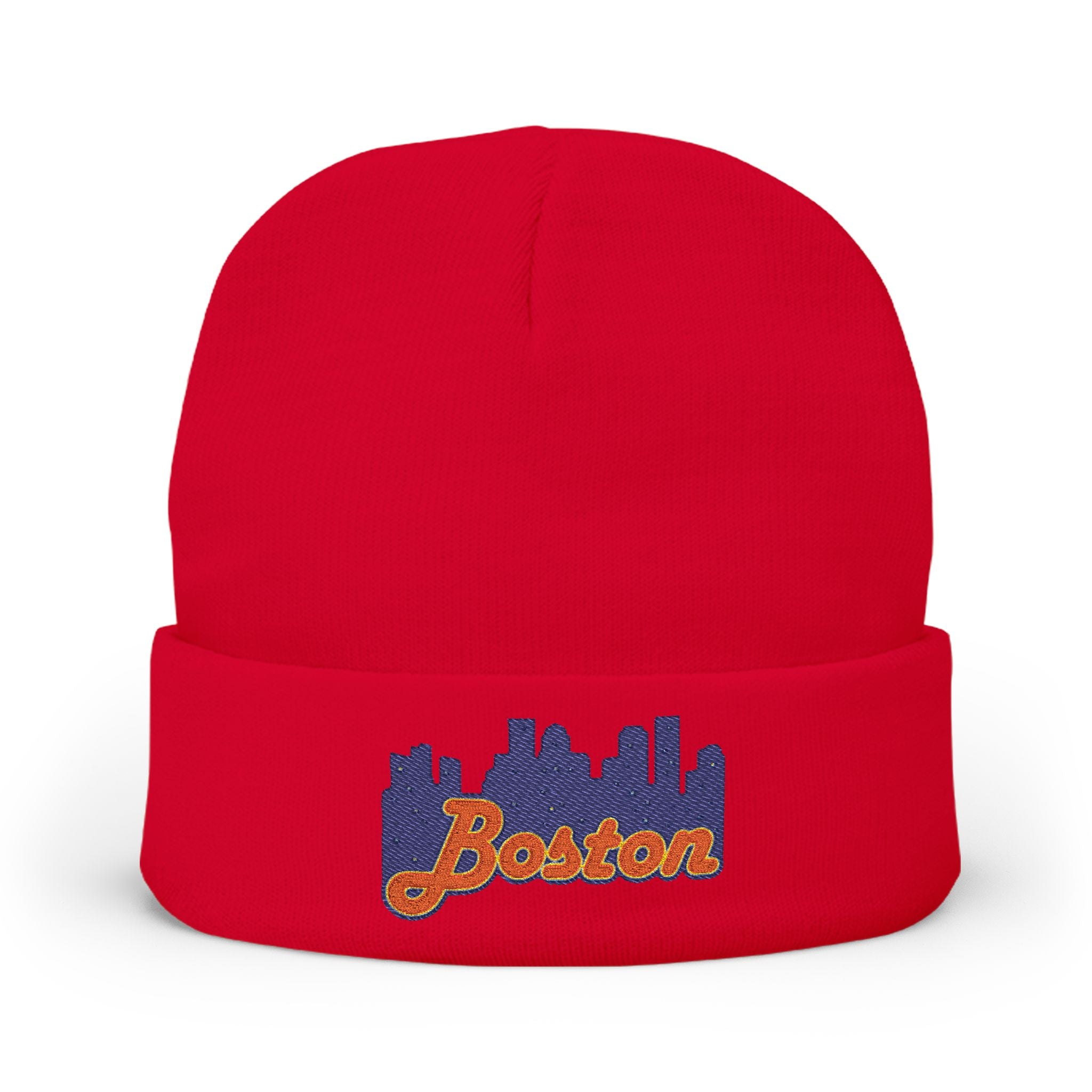 Boston Skyline Embroidered Beanie — Knit Winter Hat
