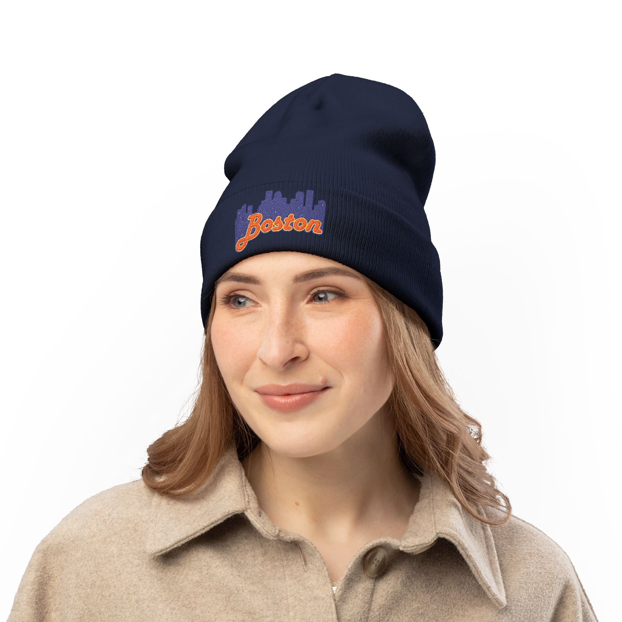 Boston Skyline Embroidered Beanie — Knit Winter Hat