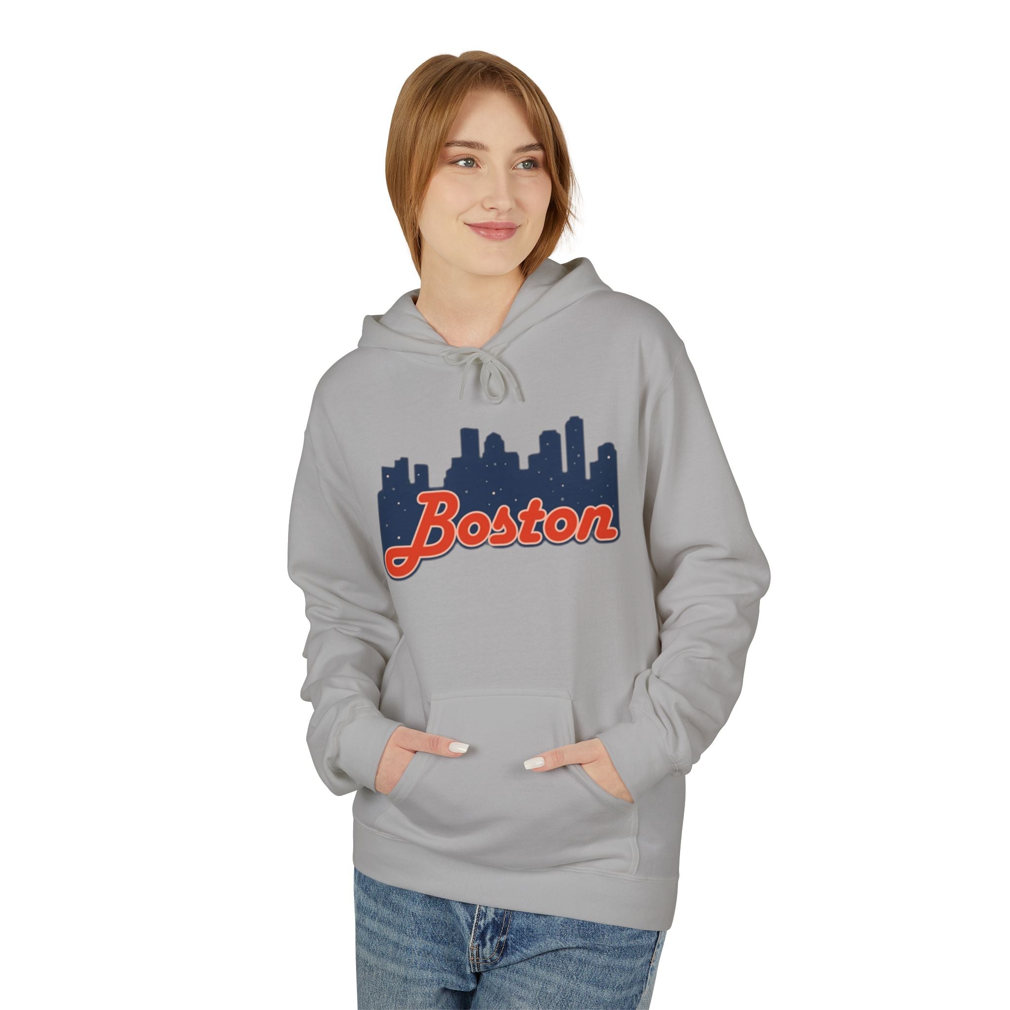 Boston Skyline Hoodie — Retro Script City Skyline Pullover