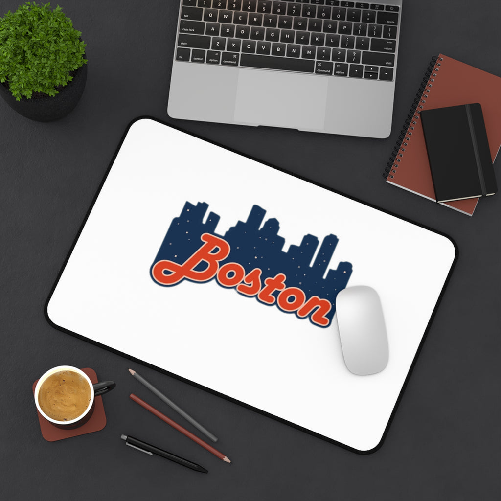 Boston Skyline Desk Mat — Retro Script Mouse Pad for Home Office & Gamers