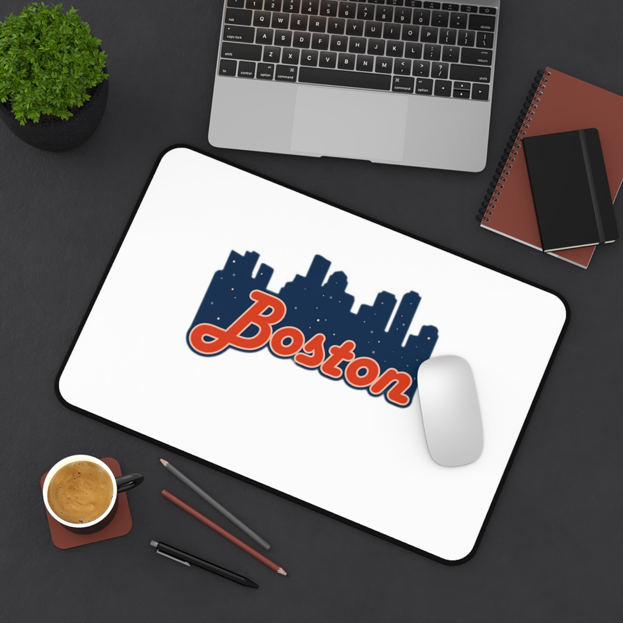 Boston Skyline Desk Mat — Retro Script Mouse Pad for Home Office & Gamers
