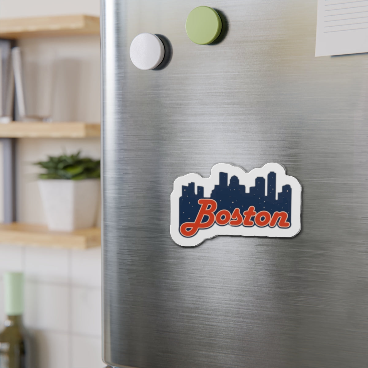 Boston Skyline Die-Cut Magnet – Retro Script City Souvenir