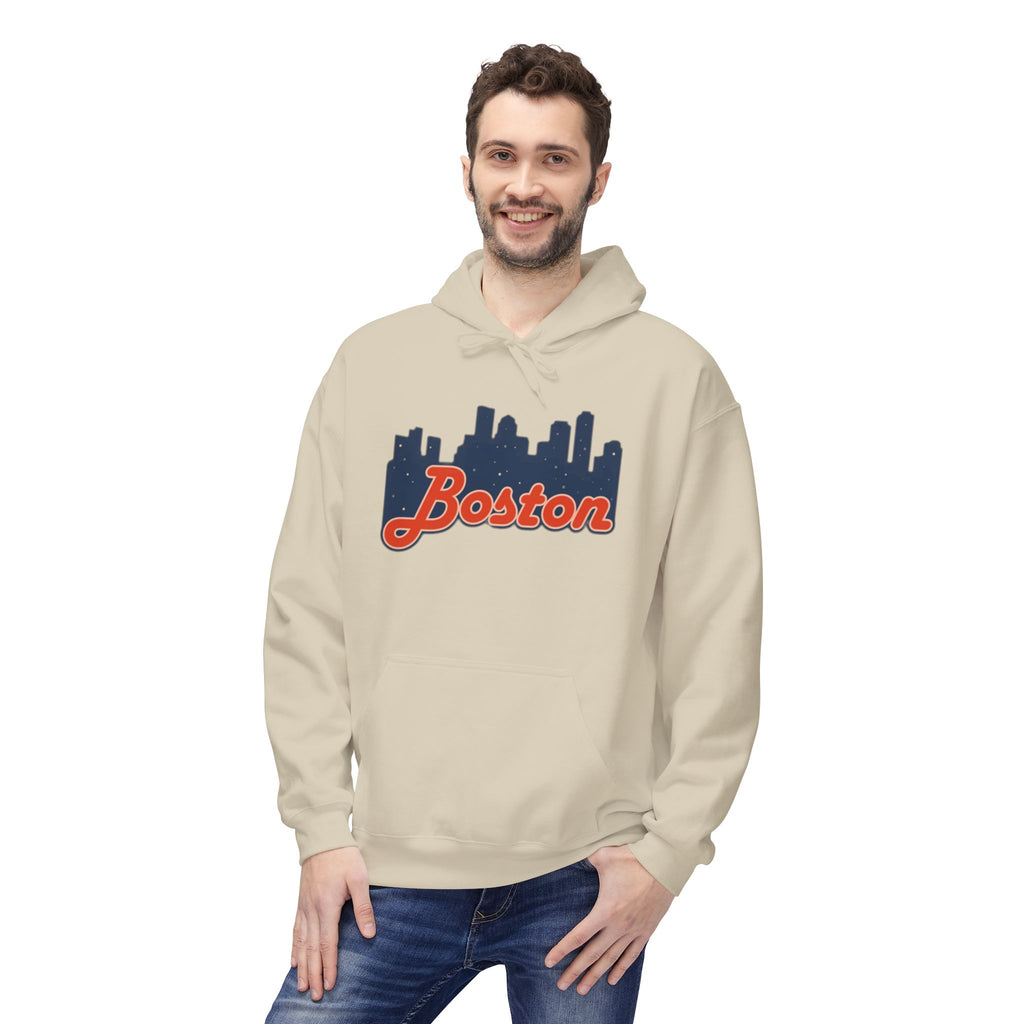 Boston Skyline Hoodie — Retro Script City Skyline Pullover