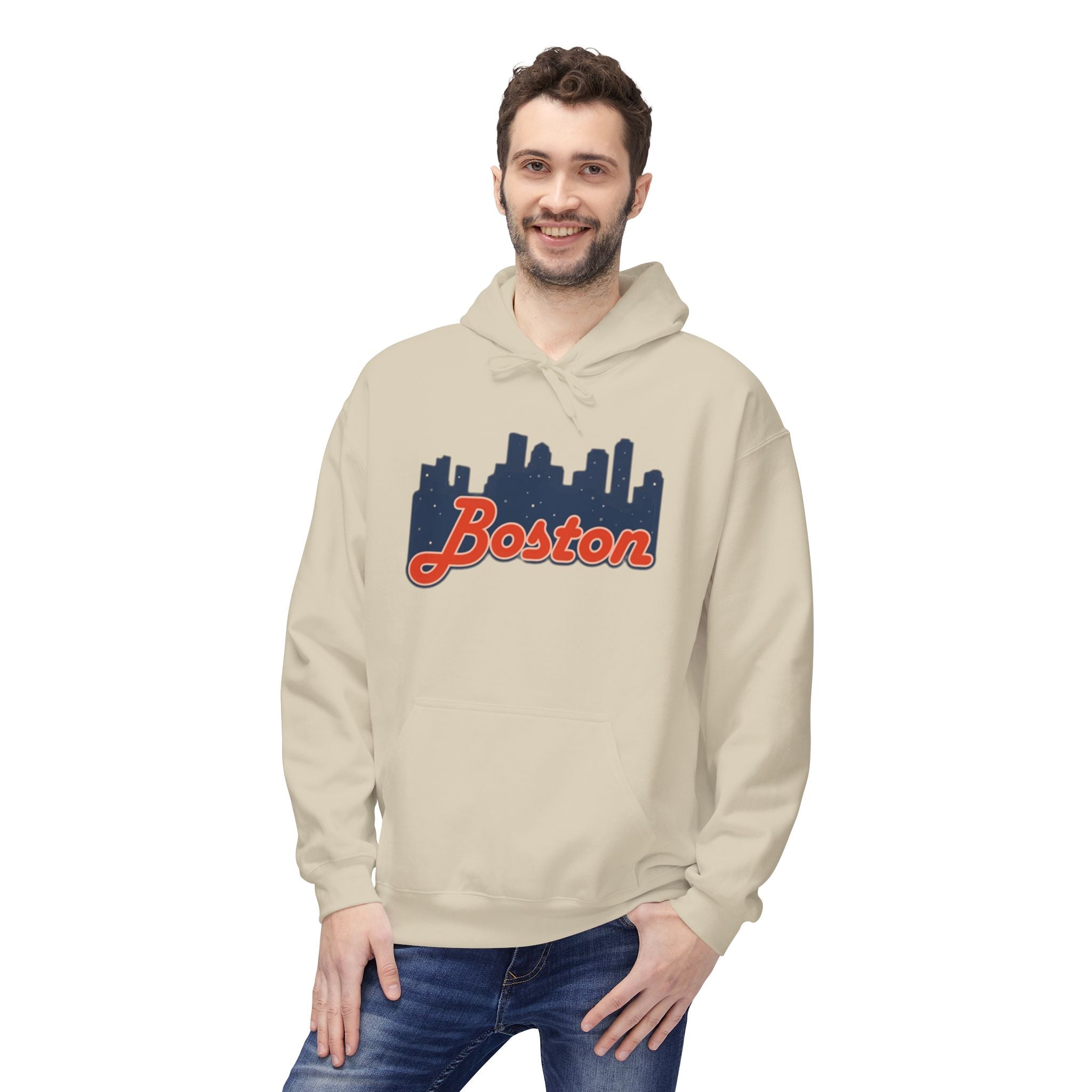 Boston Skyline Hoodie — Retro Script City Skyline Pullover