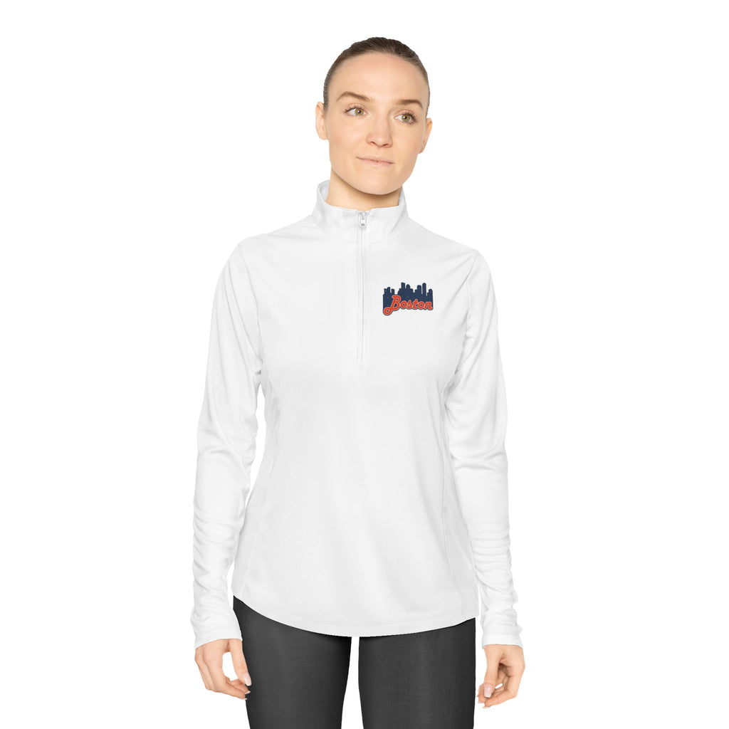 Ladies Quarter-Zip Pullover — Retro Script Skyline Logo