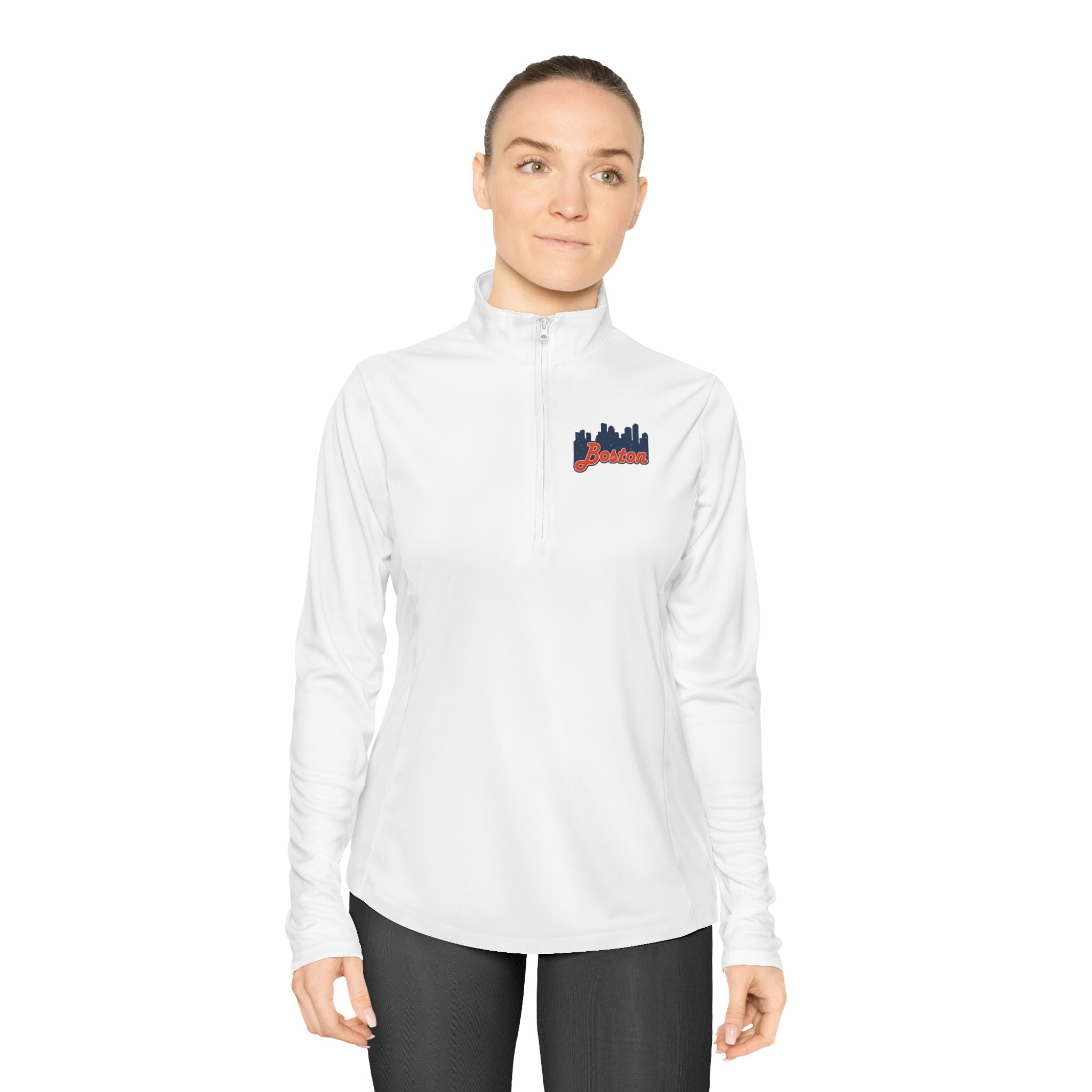 Ladies Quarter-Zip Pullover — Retro Script Skyline Logo