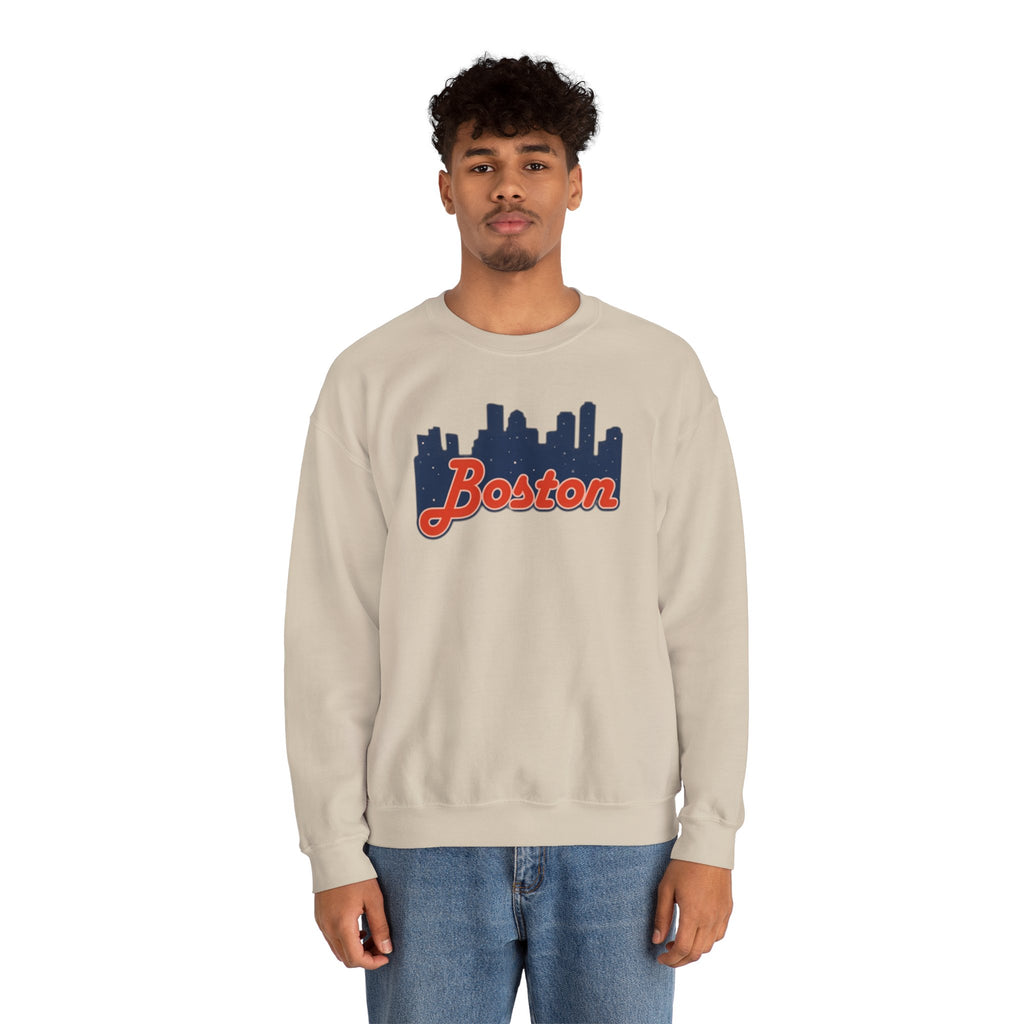 Boston Skyline Crewneck Sweatshirt – Retro Script Cityscape