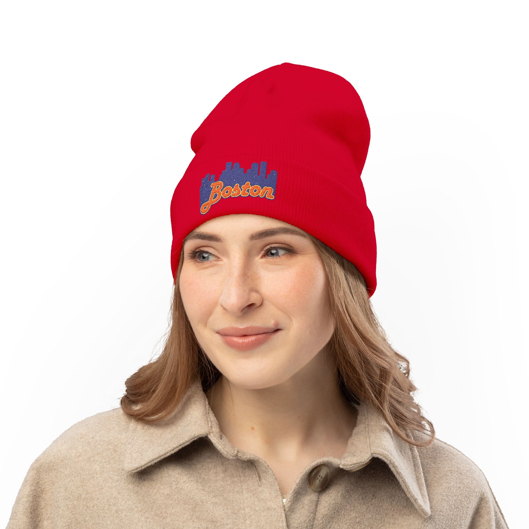 Boston Skyline Embroidered Beanie — Knit Winter Hat
