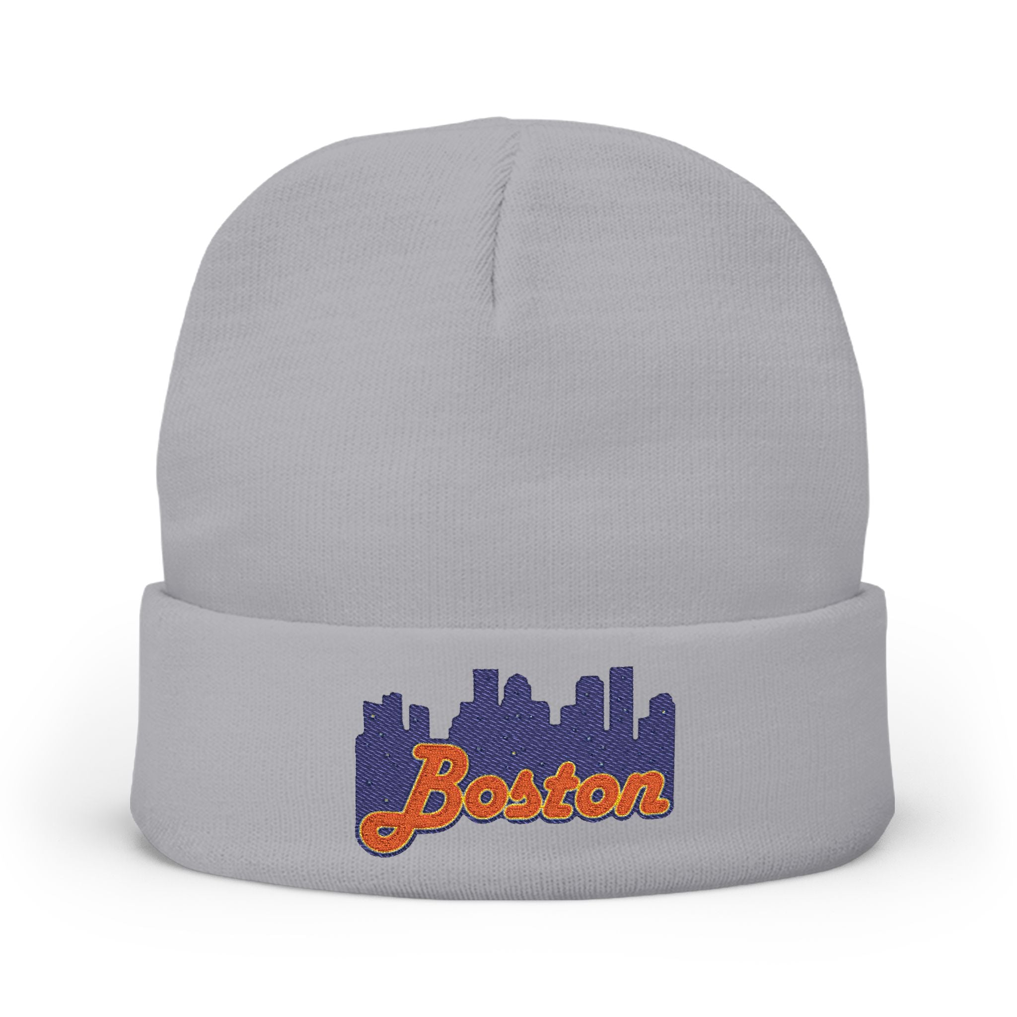 Boston Skyline Embroidered Beanie — Knit Winter Hat