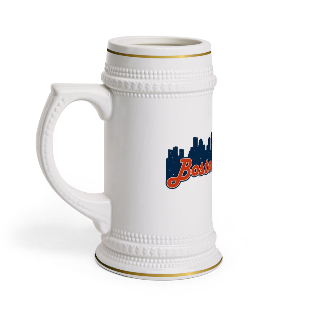 Boston Skyline Stein Mug — Retro Script Cityscape Ceramic Beer Stein