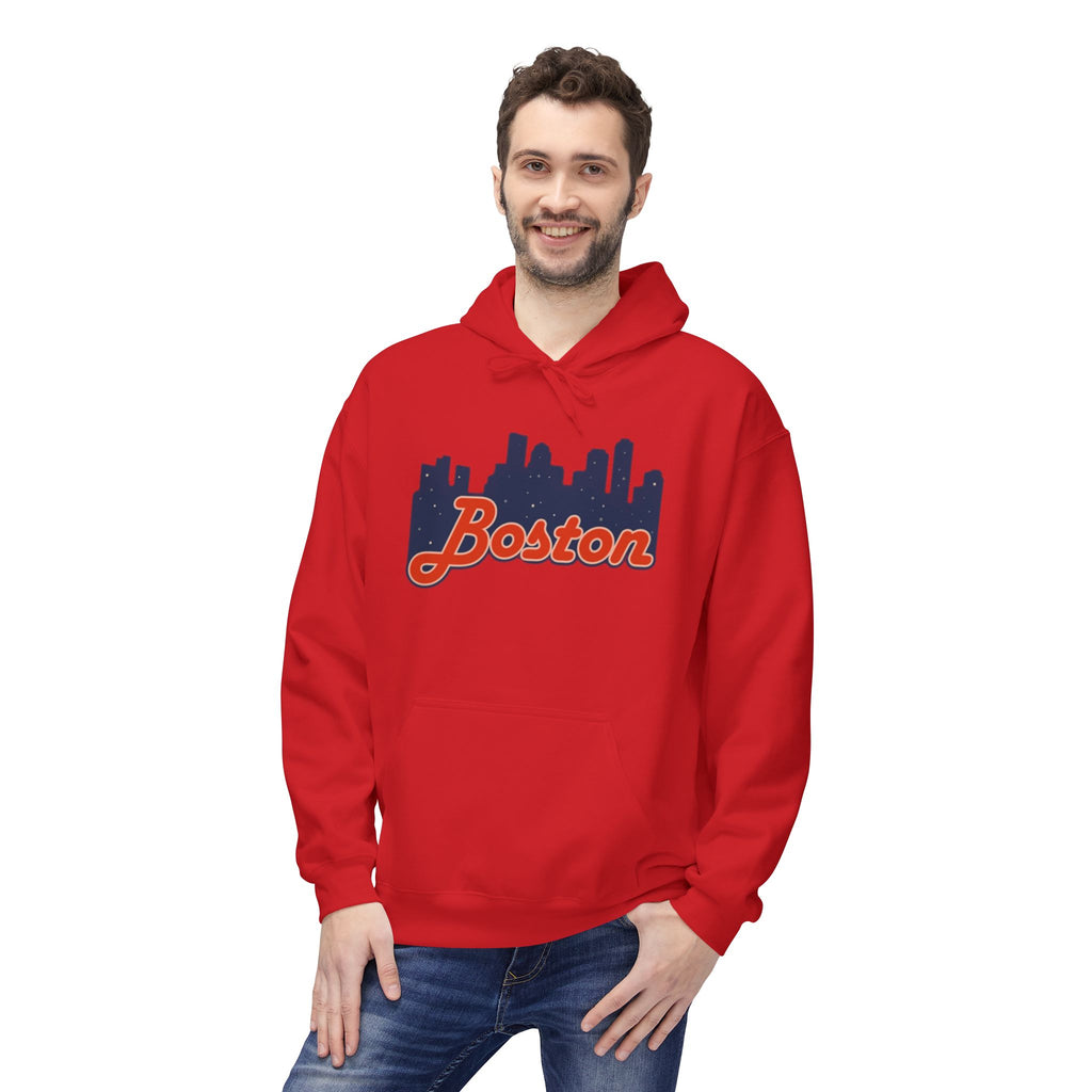 Boston Skyline Hoodie — Retro Script City Skyline Pullover