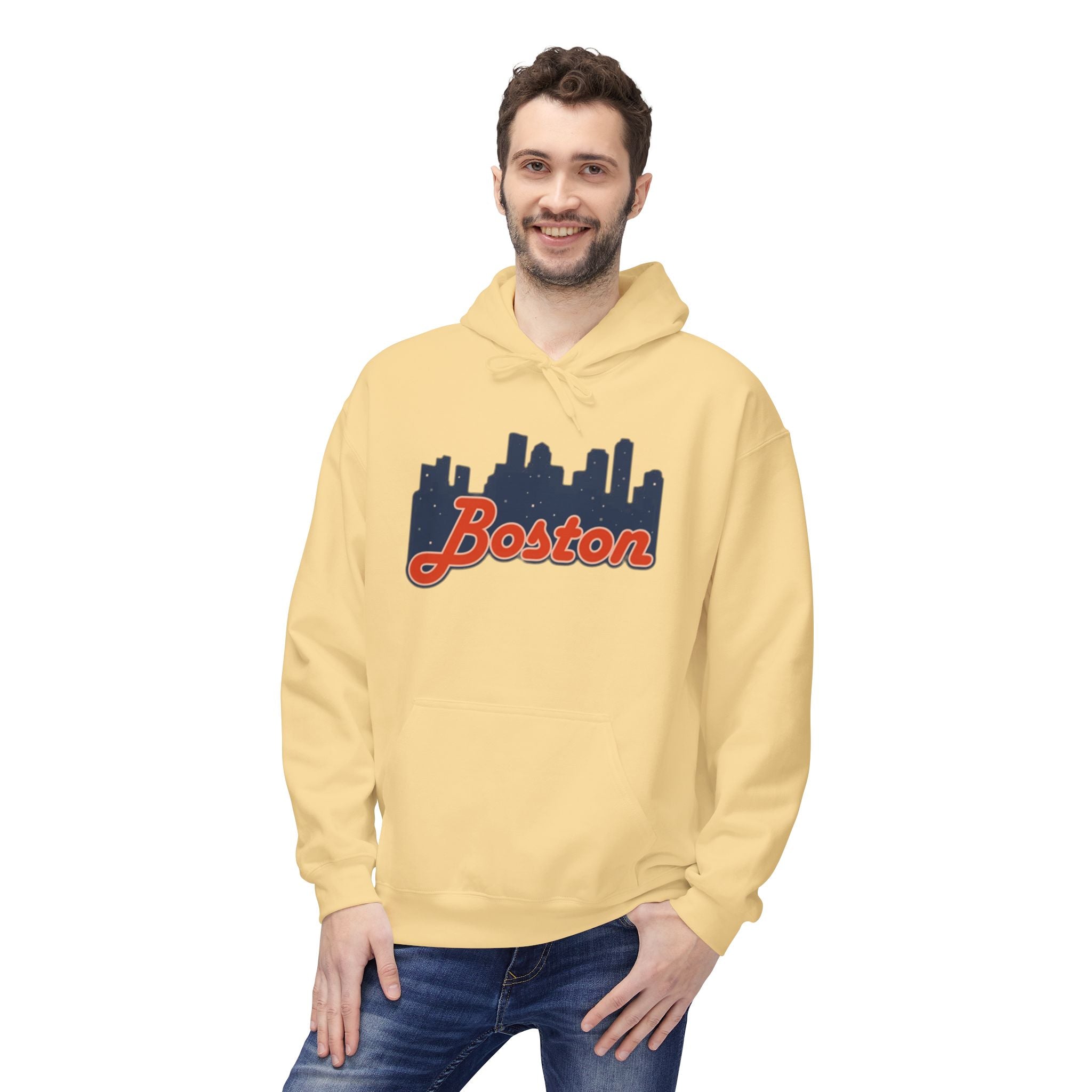 Boston Skyline Hoodie — Retro Script City Skyline Pullover