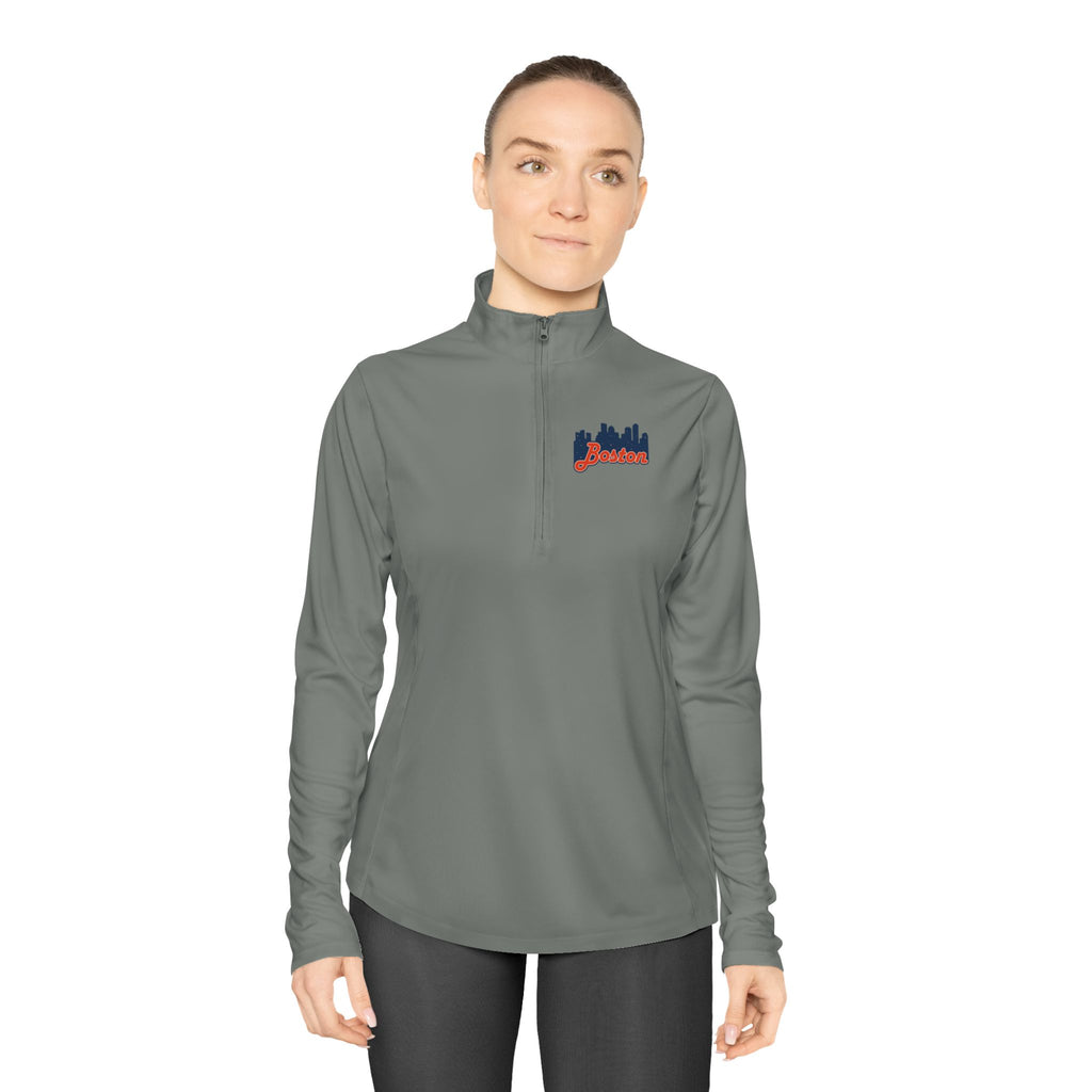 Ladies Quarter-Zip Pullover — Retro Script Skyline Logo
