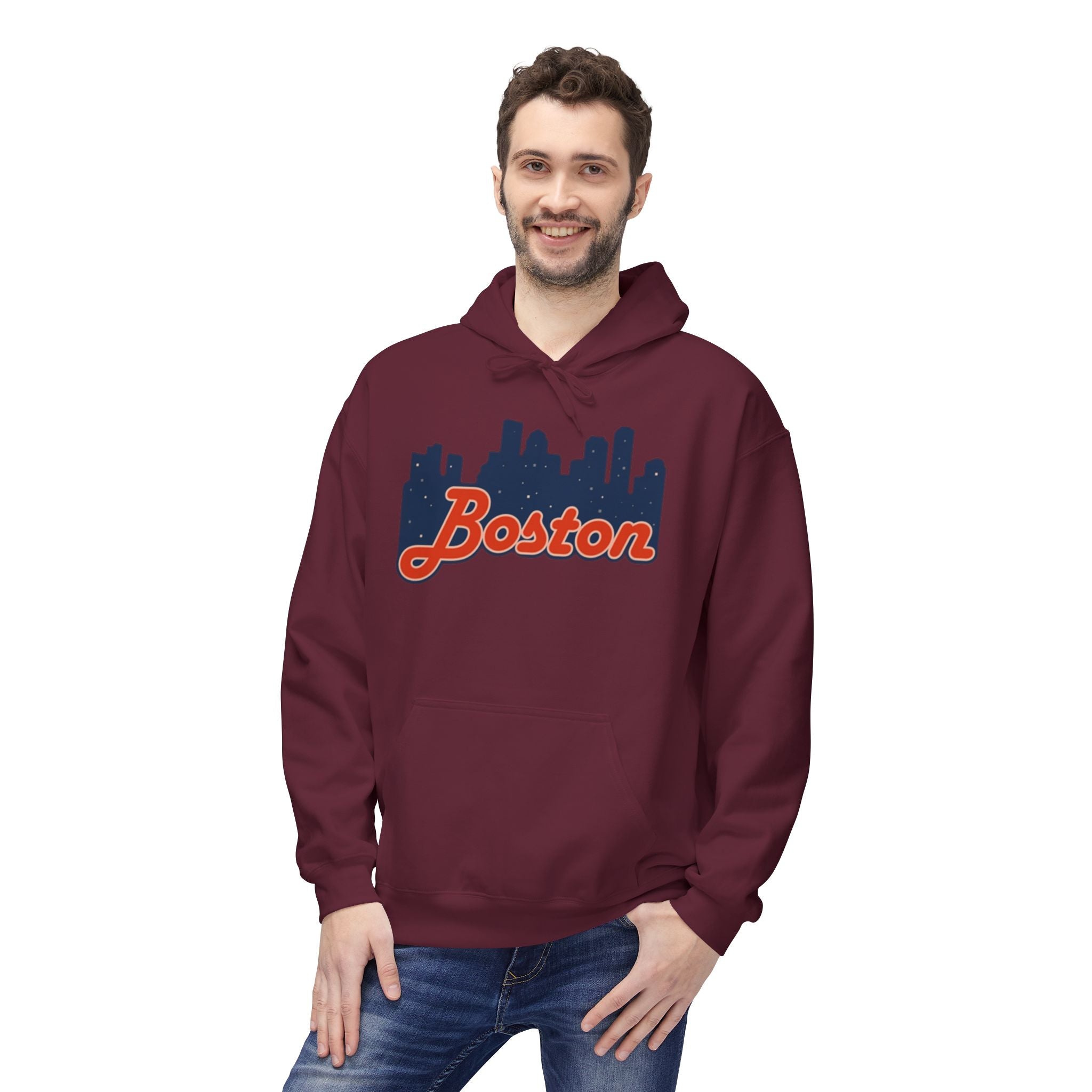 Boston Skyline Hoodie – Retro Script City Sweatshirt