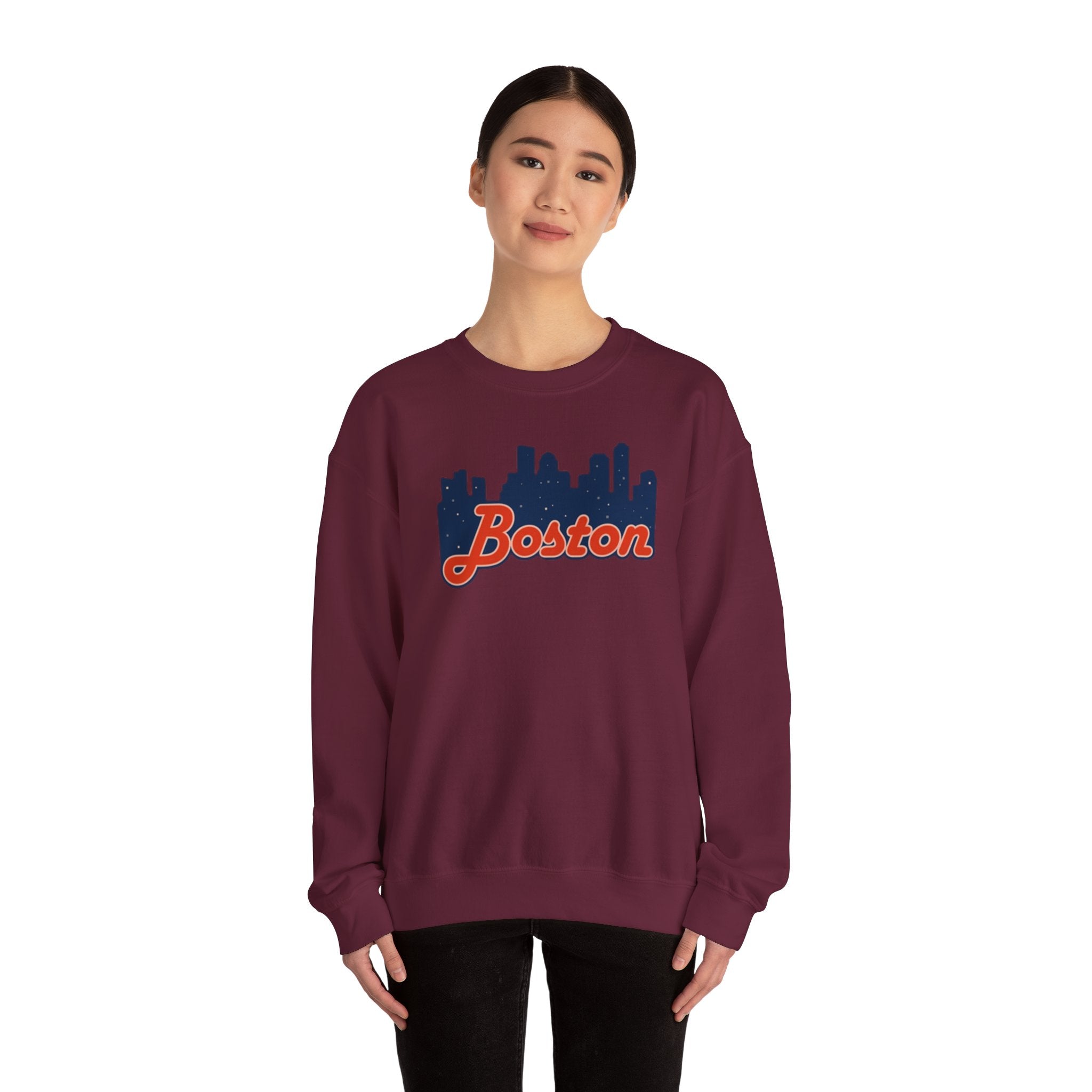 Boston Skyline Crewneck Sweatshirt – Retro Script Cityscape