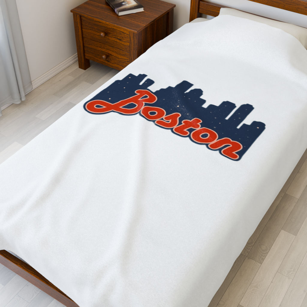 Boston Skyline Velveteen Plush Blanket - Cozy City-Inspired Throw for Home Decoration