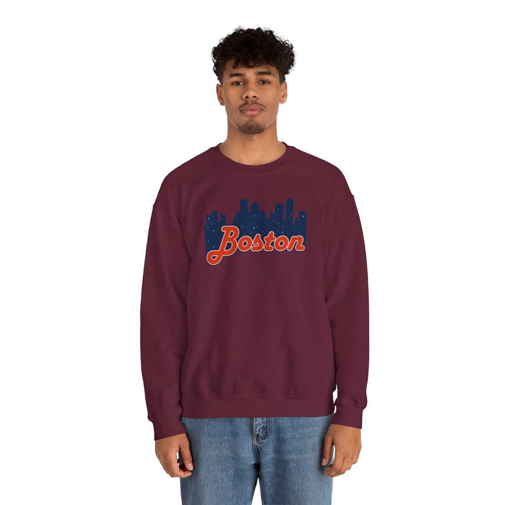 Boston Skyline Crewneck Sweatshirt – Retro Script Cityscape