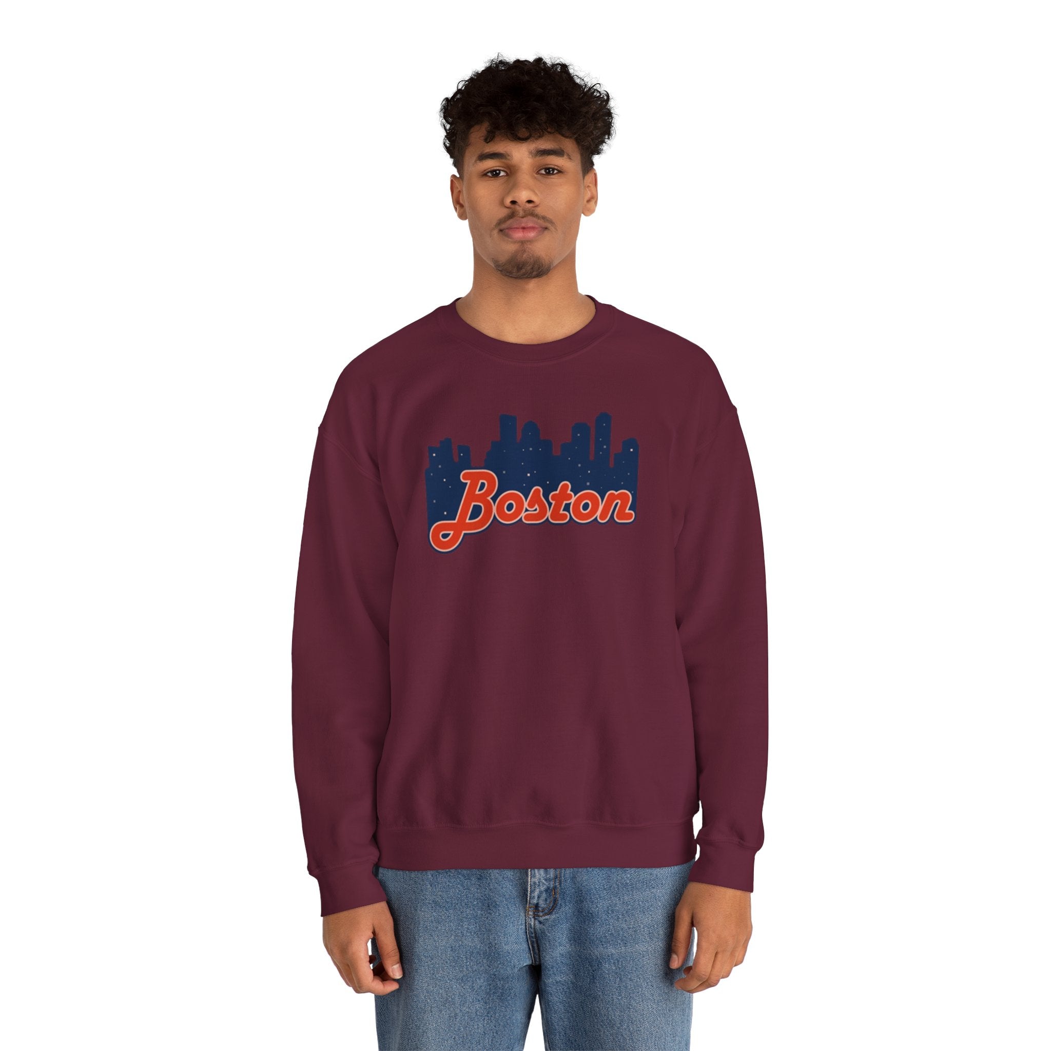 Boston Skyline Crewneck Sweatshirt – Retro Script Cityscape