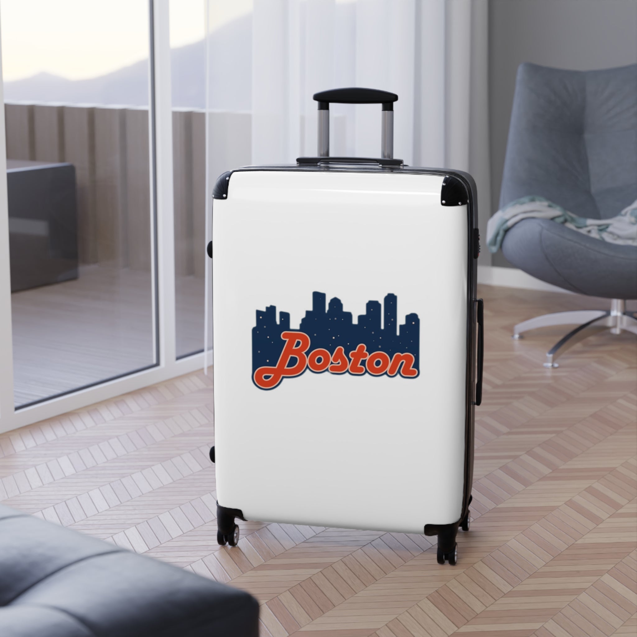 Boston Skyline Carry-On Suitcase – Retro Script Travel Luggage