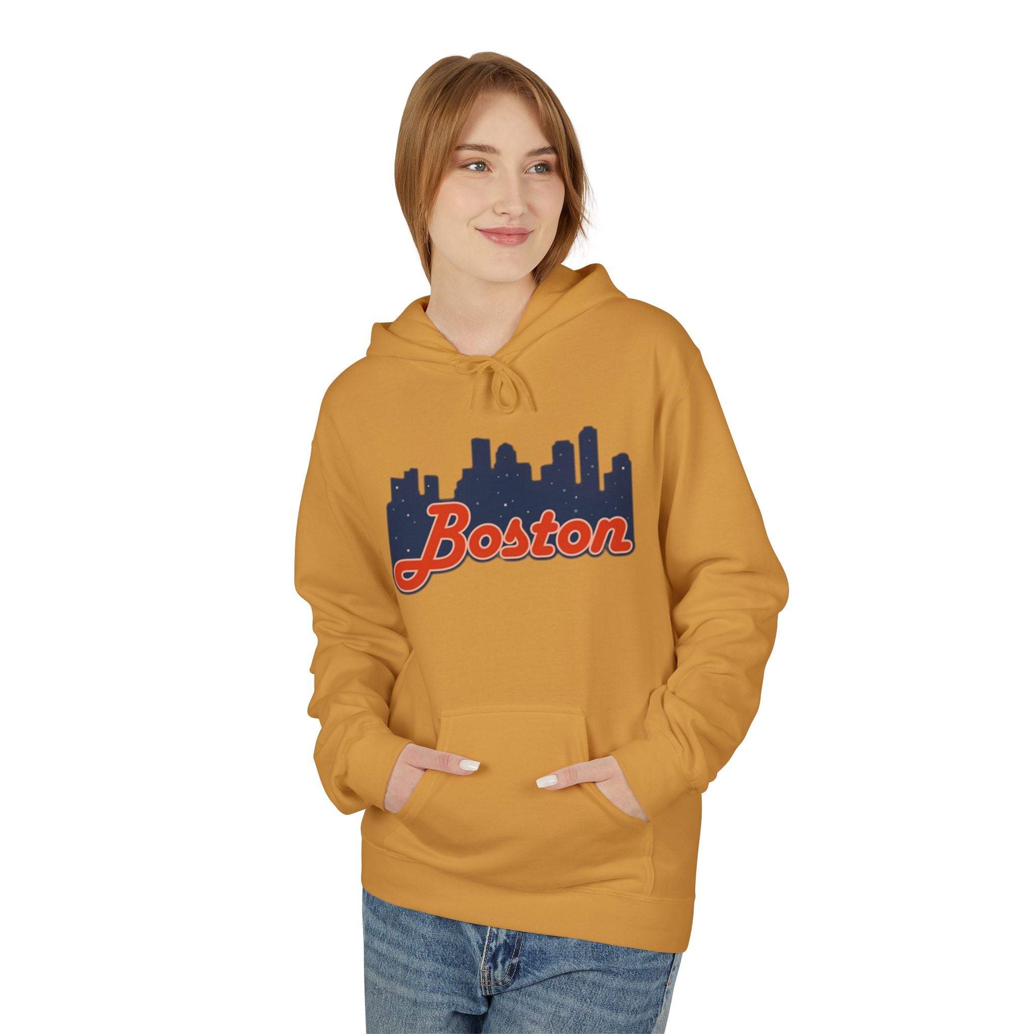 Boston Skyline Hoodie — Retro Script City Skyline Pullover