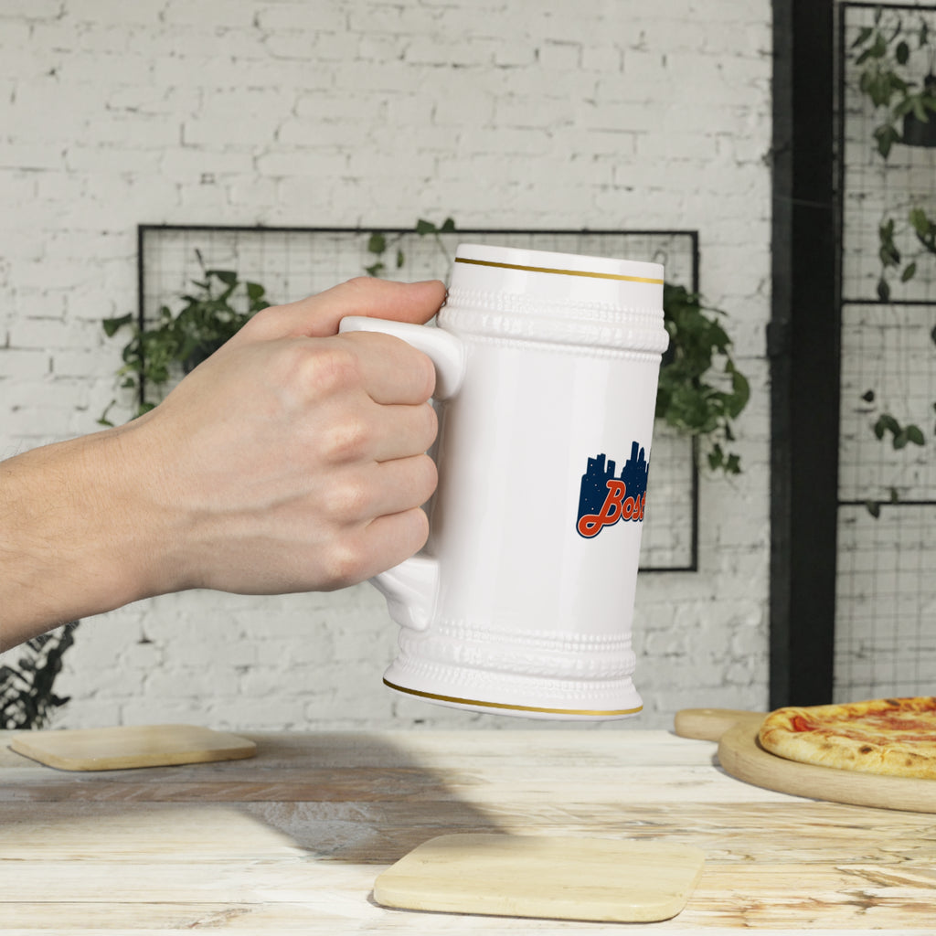 Boston Skyline Stein Mug — Retro Script Cityscape Ceramic Beer Stein