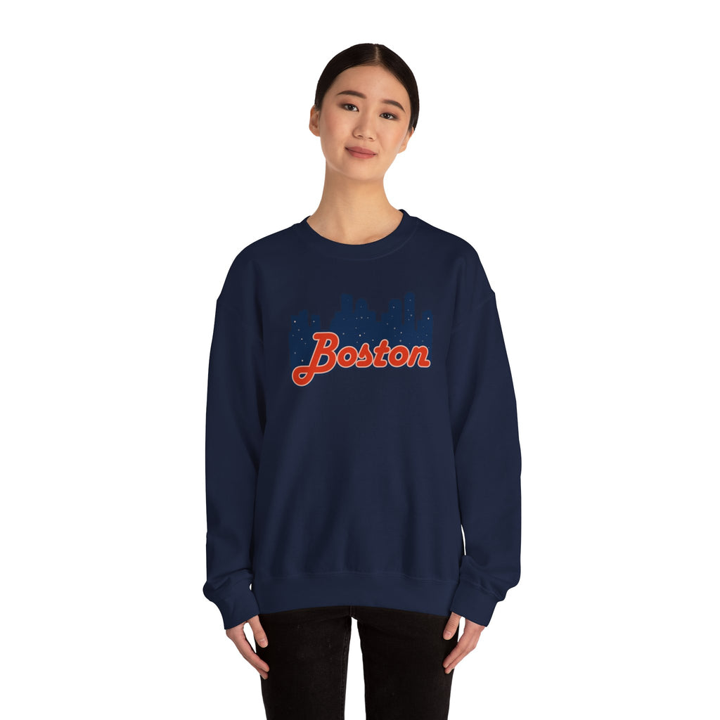 Boston Skyline Crewneck Sweatshirt – Retro Script Cityscape