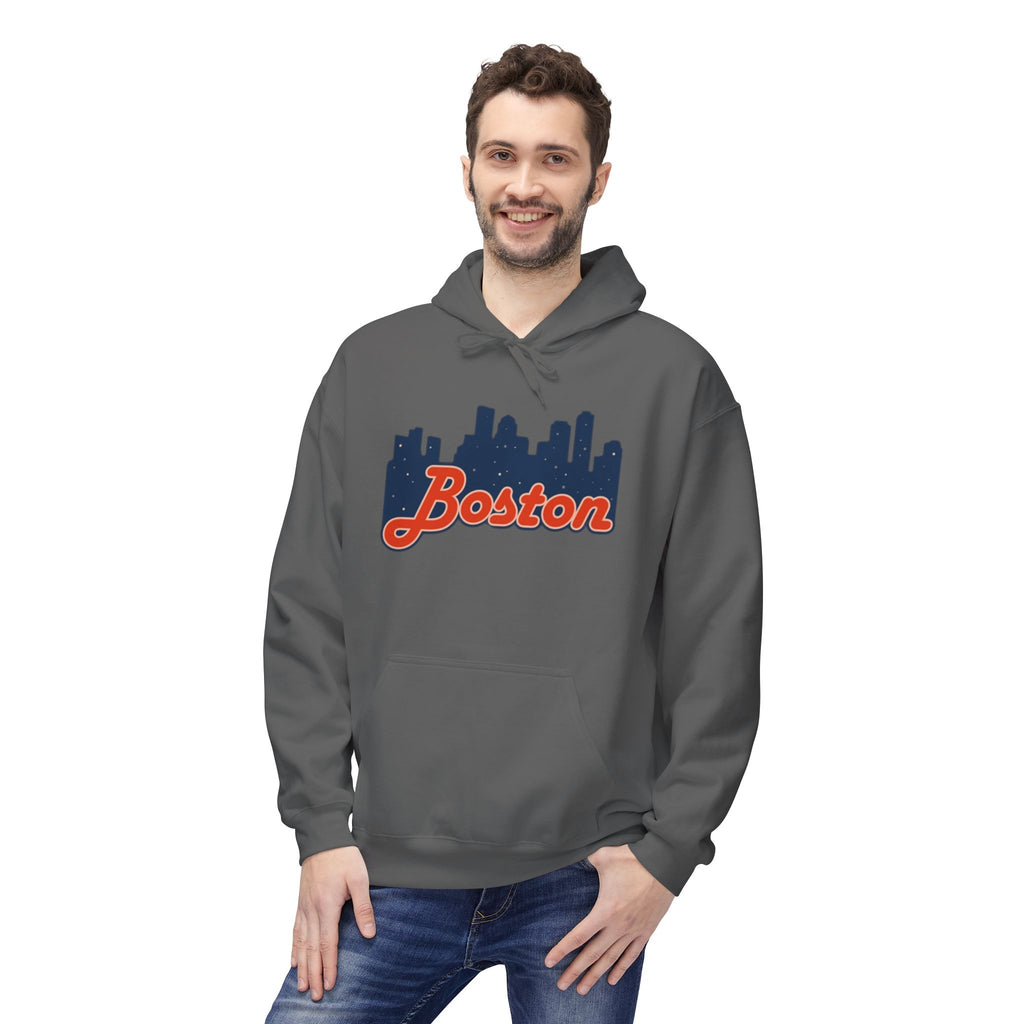 Boston Skyline Hoodie — Retro Script City Skyline Pullover