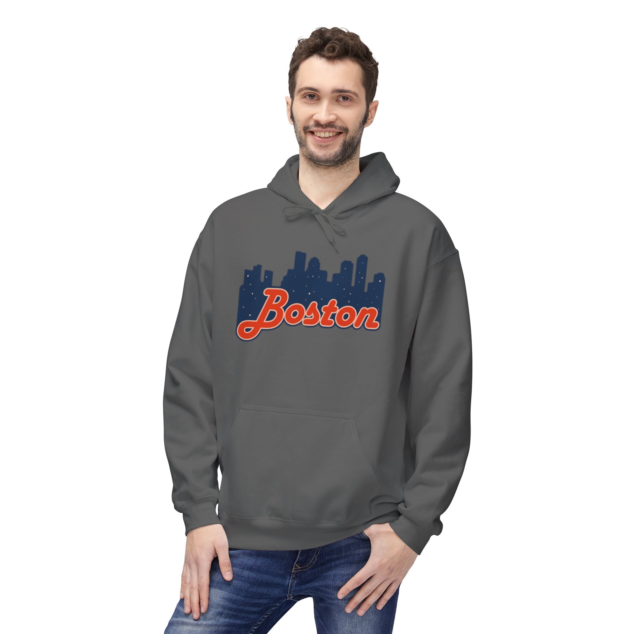 Boston Skyline Hoodie — Retro Script City Skyline Pullover