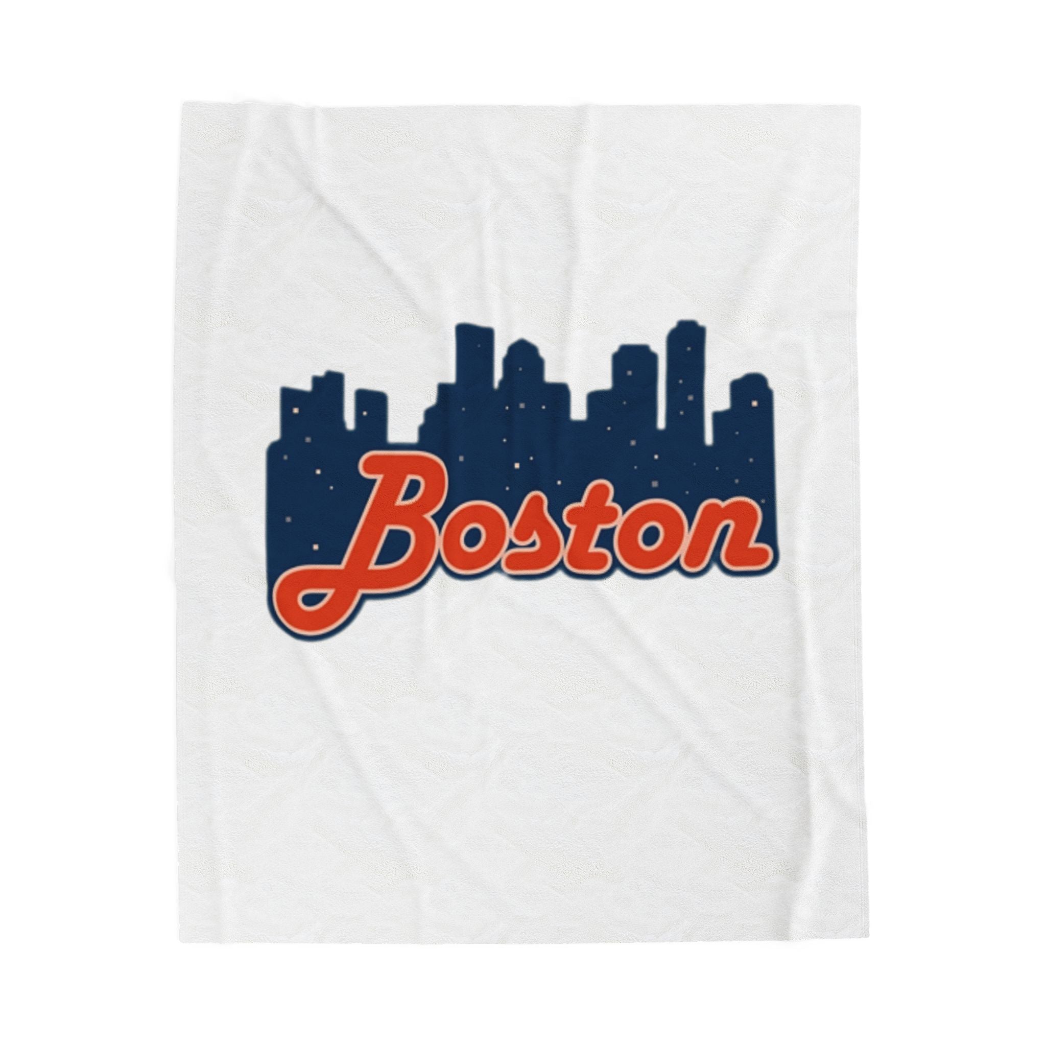 Boston Skyline Velveteen Plush Blanket — Cozy City Throw with 'Boston' Script