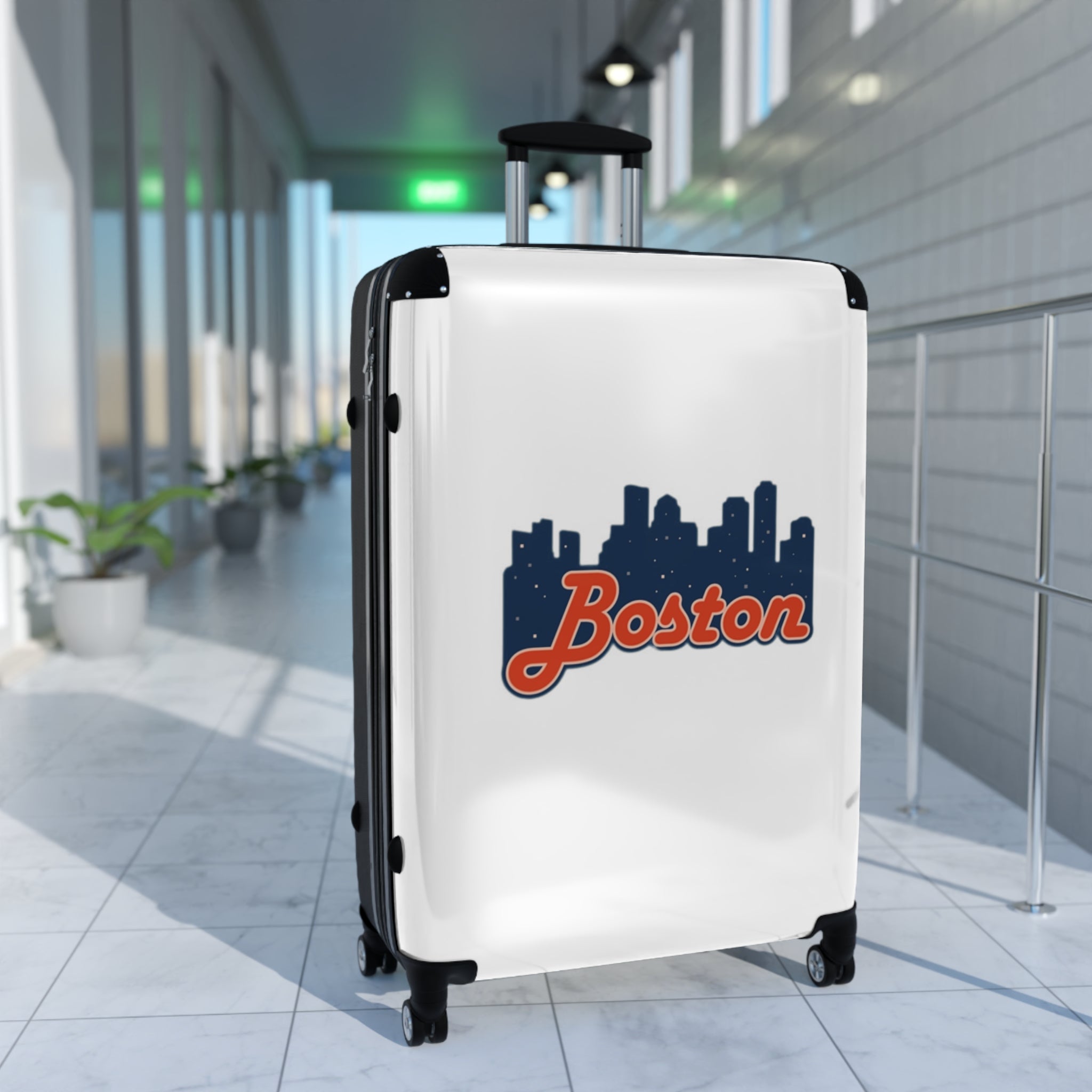 Boston Skyline Carry-On Suitcase – Retro Script Travel Luggage