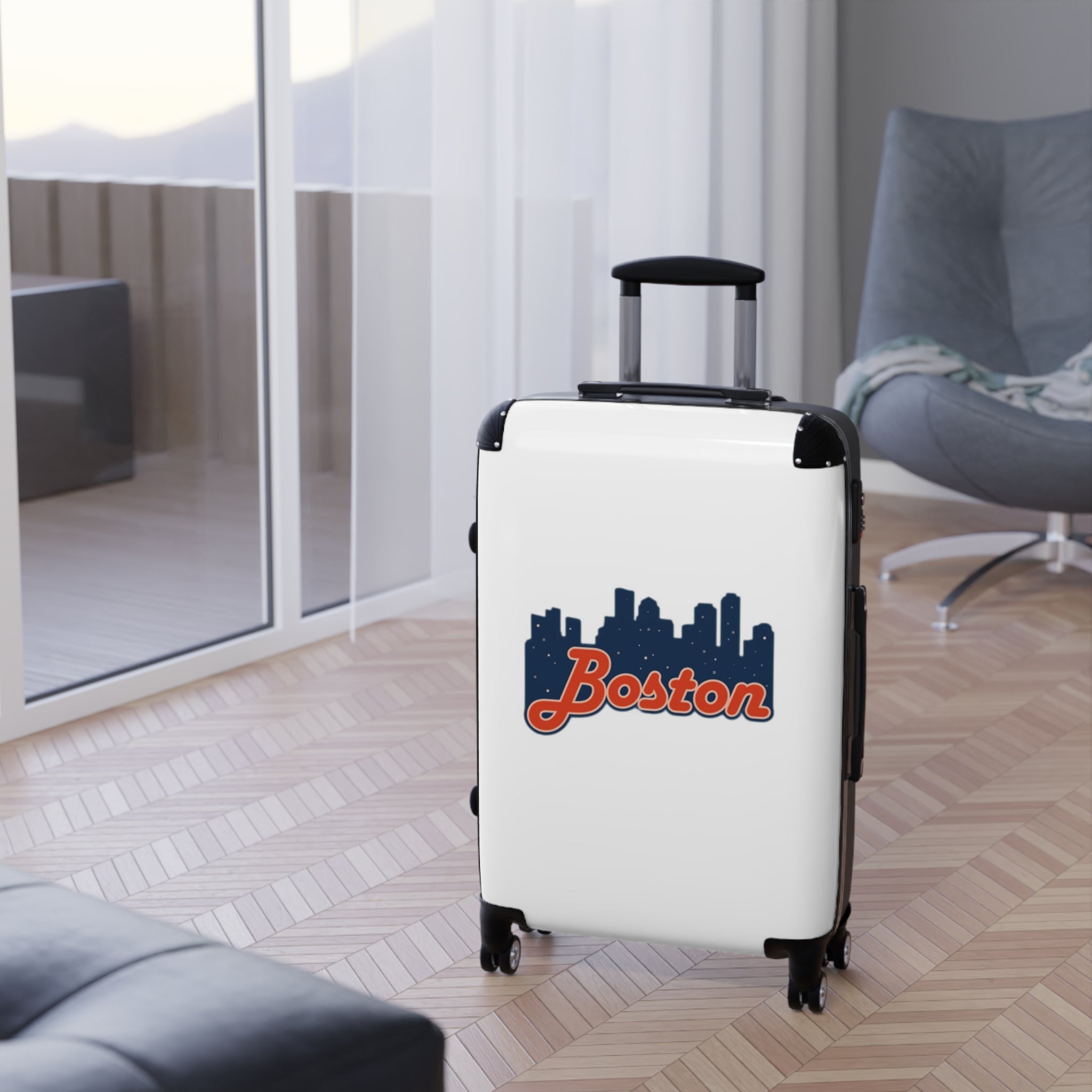 Boston Skyline Carry-On Suitcase – Retro Script Travel Luggage