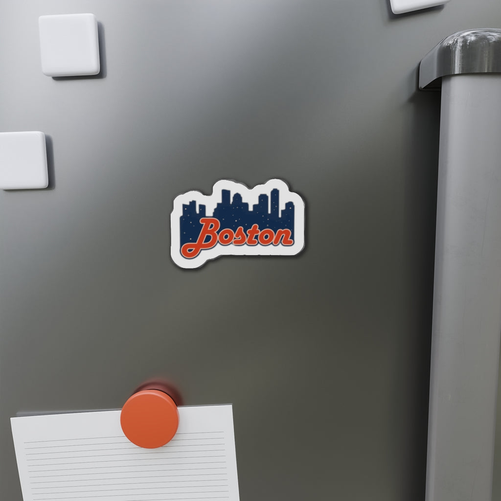 Boston Skyline Die-Cut Magnet – Retro Script City Souvenir