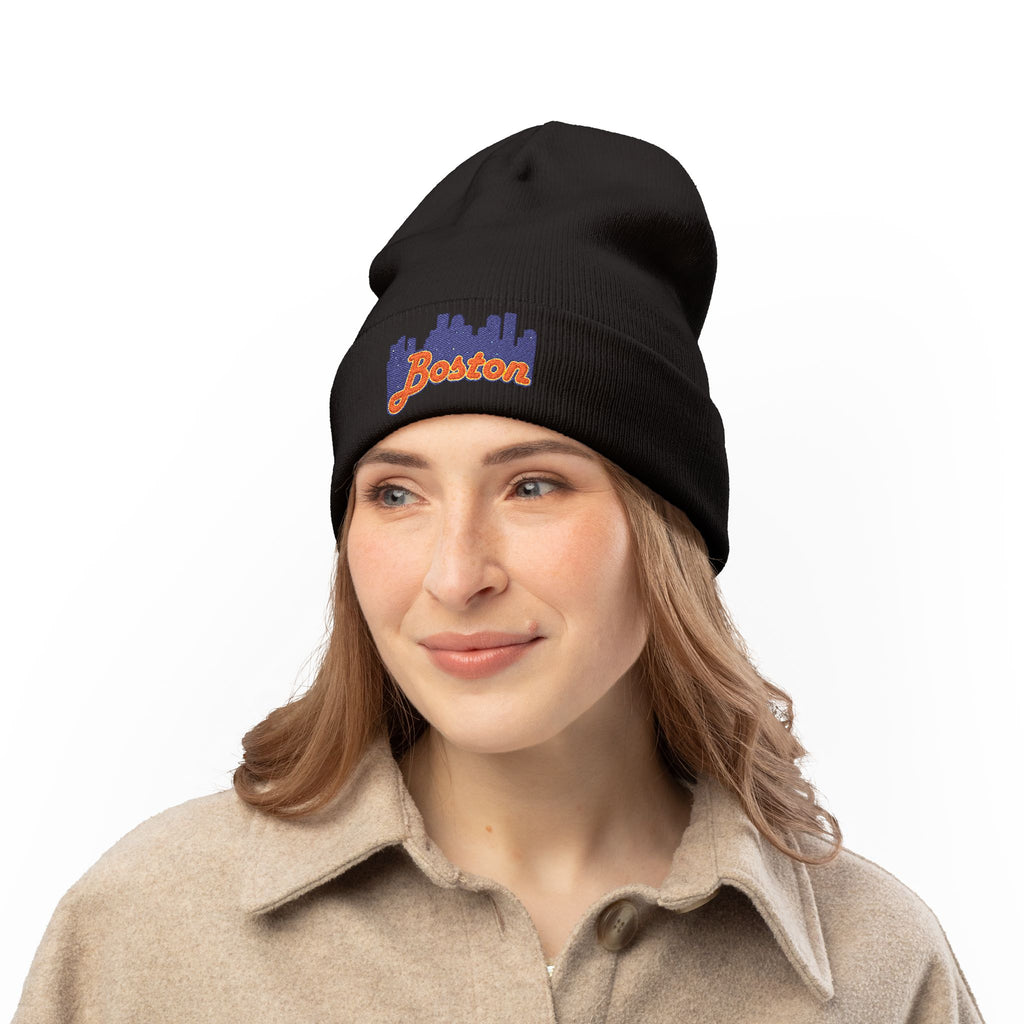 Boston Skyline Embroidered Beanie — Knit Winter Hat