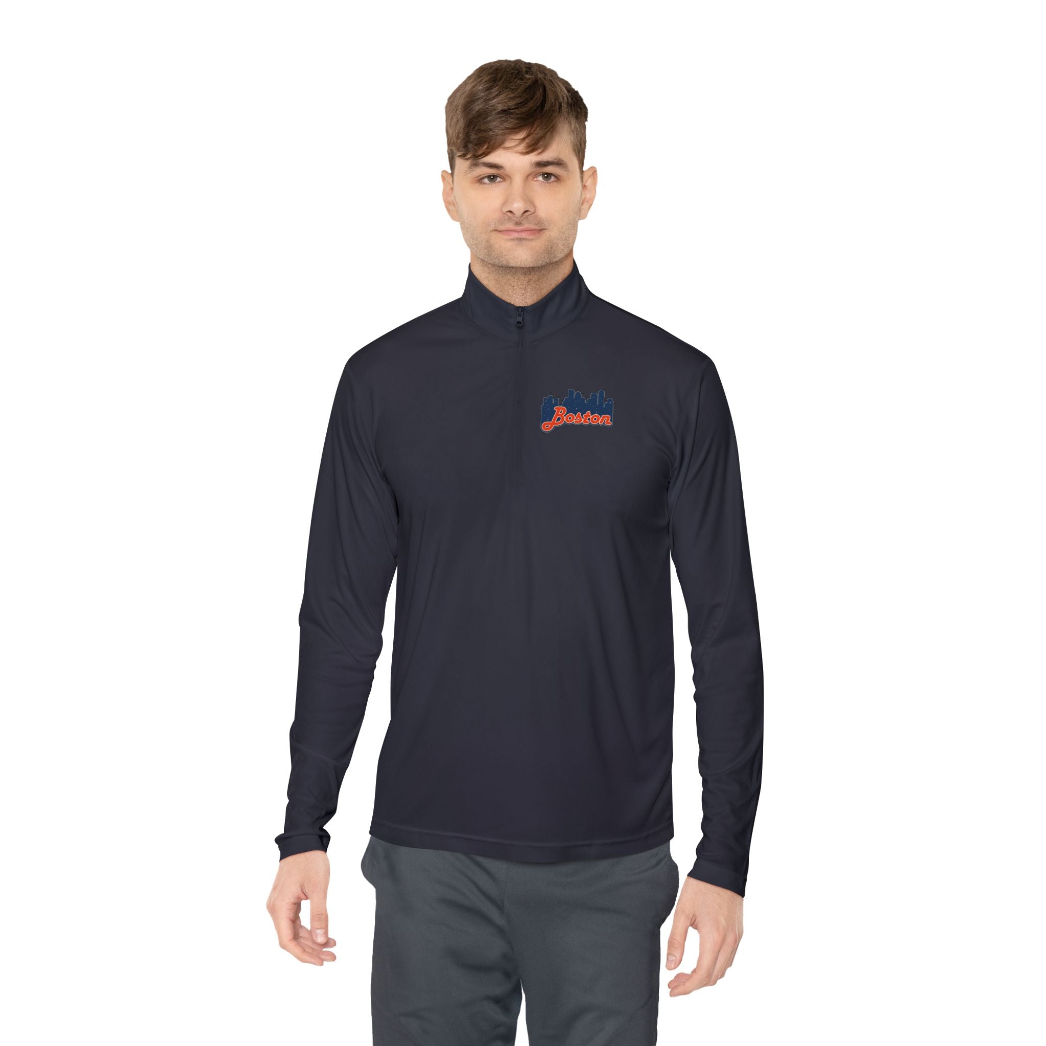 Quarter-Zip Pullover — Boston Skyline Script Logo